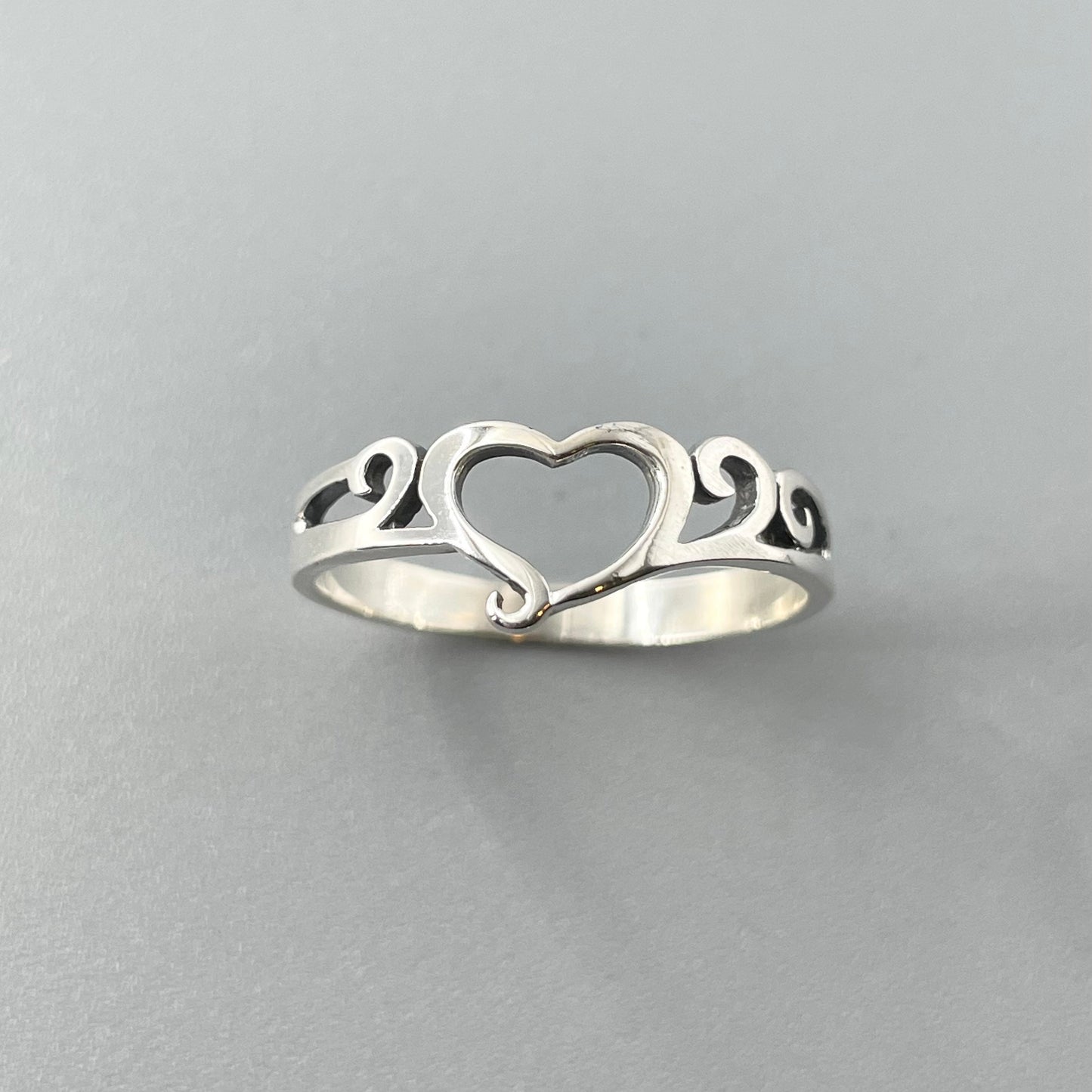 Sterling Silver Open Heart Ring: Swirl Design, Love Jewelry