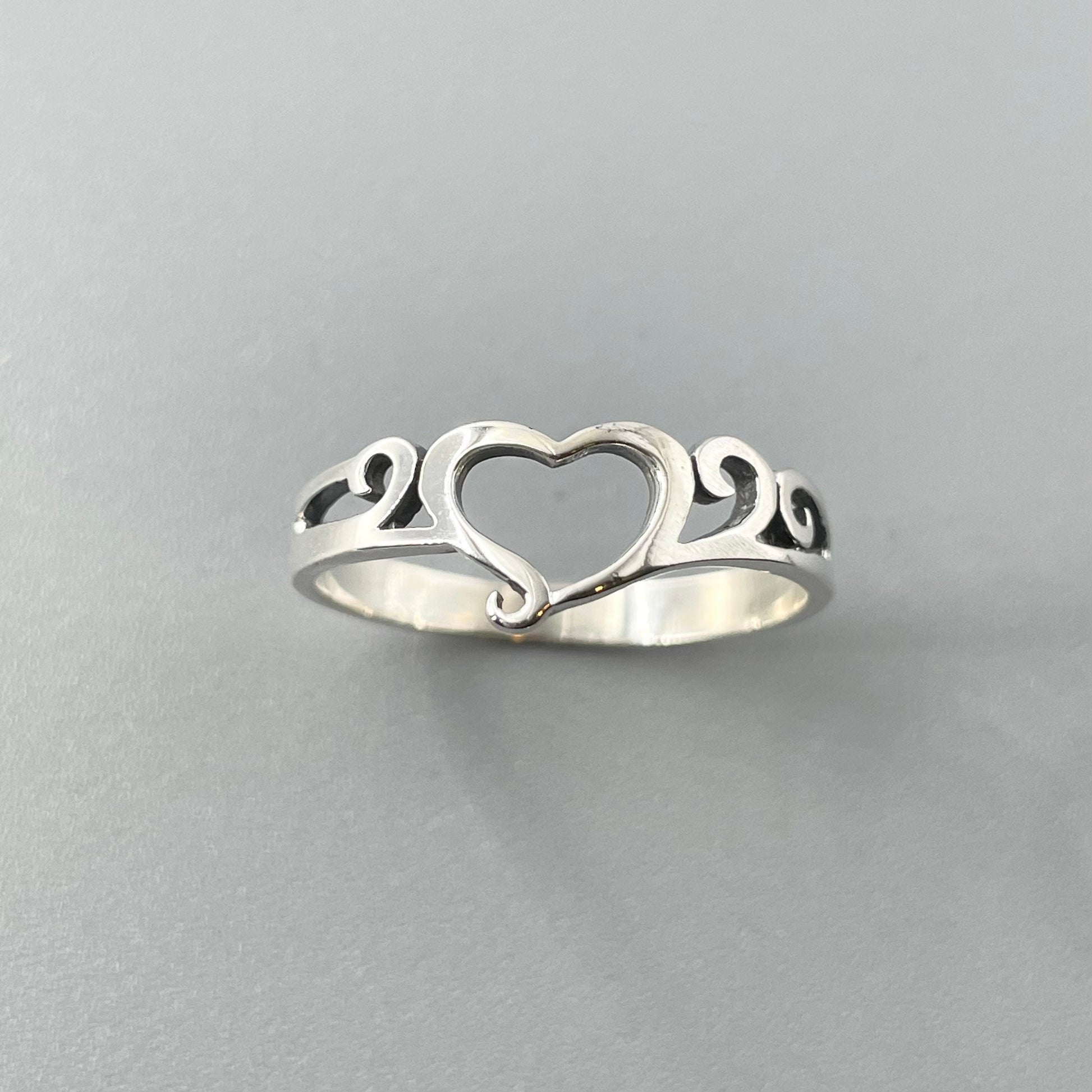 Sterling Silver Open Heart Ring: Swirl Design, Love Jewelry