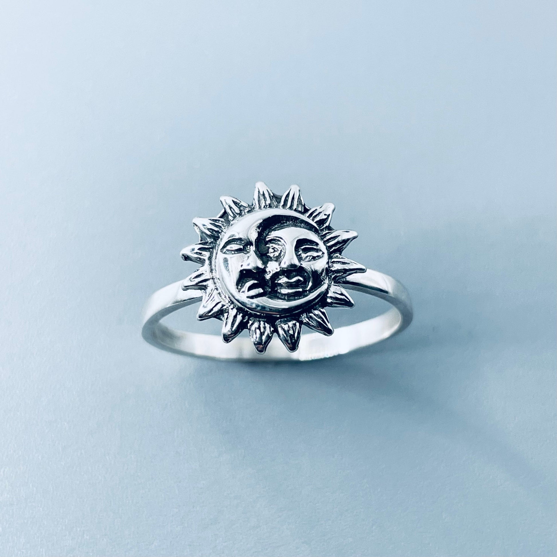 Sterling Silver Sun and Moon Ring, Silver Moon Ring, Silver Sun Ring, Sun Promise Ring, Moon Love Ring, Silver Sunshine Ring, Sun Face Ring,