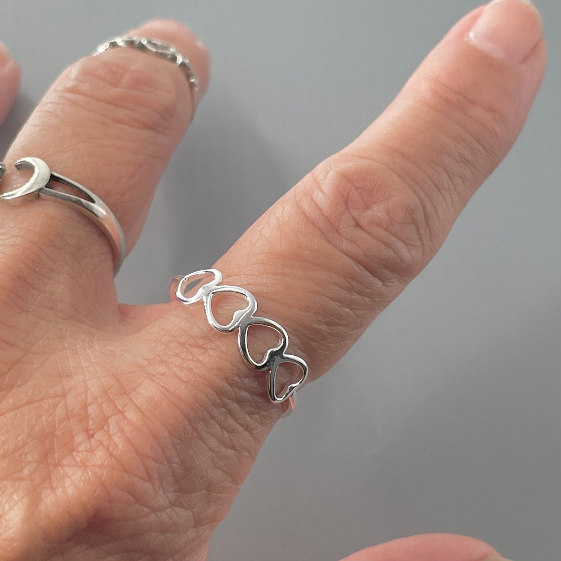 Four Hearts Dainty Sideway Sterling Silver Ring, Silver Ring, Love Ring, Silver Hearts Ring, Dainty Ring, Promise Heart Ring, Stackable Ring