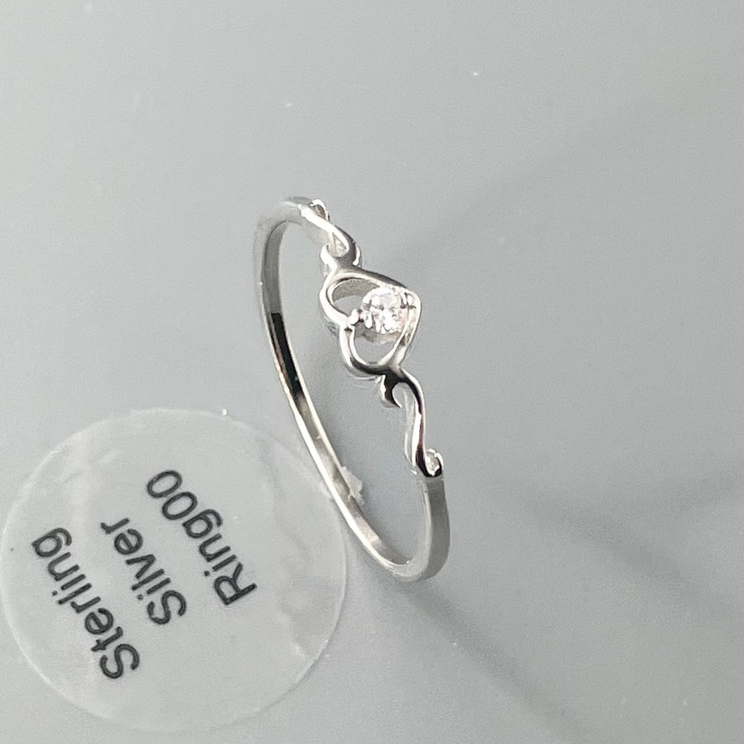 Small CZ Heart with Swirl Sides Sterling Silver Ring, Love Ring, Promise Ring, Anniversary Ring, Cubic Zirconia Ring, I Love You Ring.