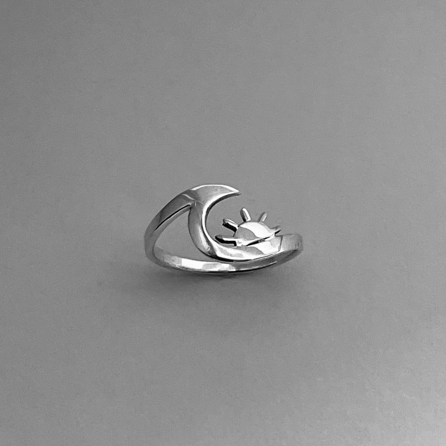 Dainty Sun and Wave Sterling Silver Ring, Crescent Ring, Silver Sun Ring, Wave Ring, Love Ring, Delicate Ring, Ocean Ring, Beach Ring