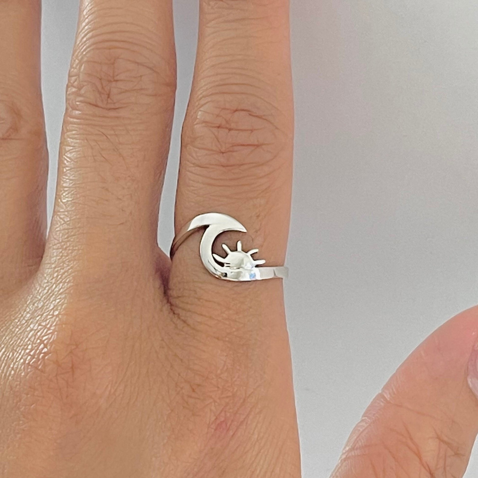 Dainty Sun and Wave Sterling Silver Ring, Crescent Ring, Silver Sun Ring, Wave Ring, Love Ring, Delicate Ring, Ocean Ring, Beach Ring