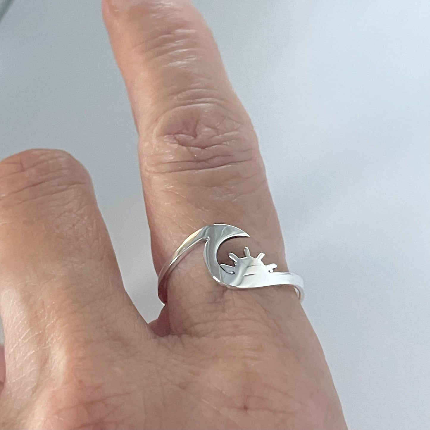 Dainty Sun and Wave Sterling Silver Ring, Crescent Ring, Silver Sun Ring, Wave Ring, Love Ring, Delicate Ring, Ocean Ring, Beach Ring