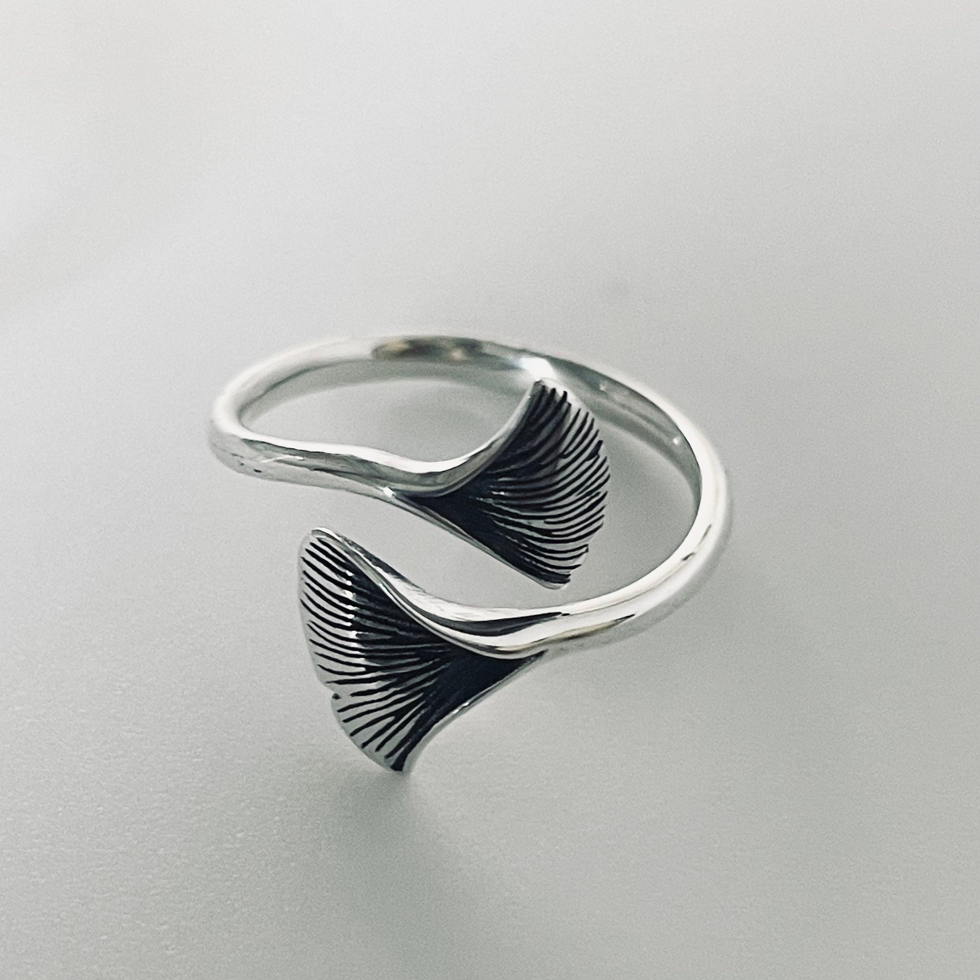 Dainty Ginkgo Leaf Sterling Silver Ring, Wraparound Ring, Fan Leaf Ring, Fish Tail Ring, Ginkgo Ring, Boho Ring, Promise Silver Ring