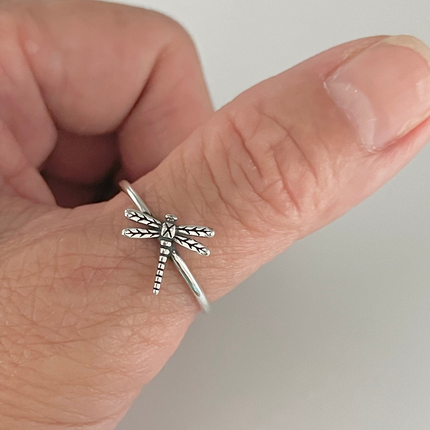 Dainty Dragonfly Sterling Silver Ring: Oxidized Boho Statement Ring