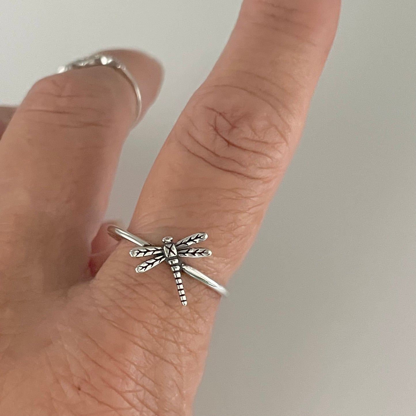 Dainty Dragonfly Sterling Silver Ring: Oxidized Boho Statement Ring