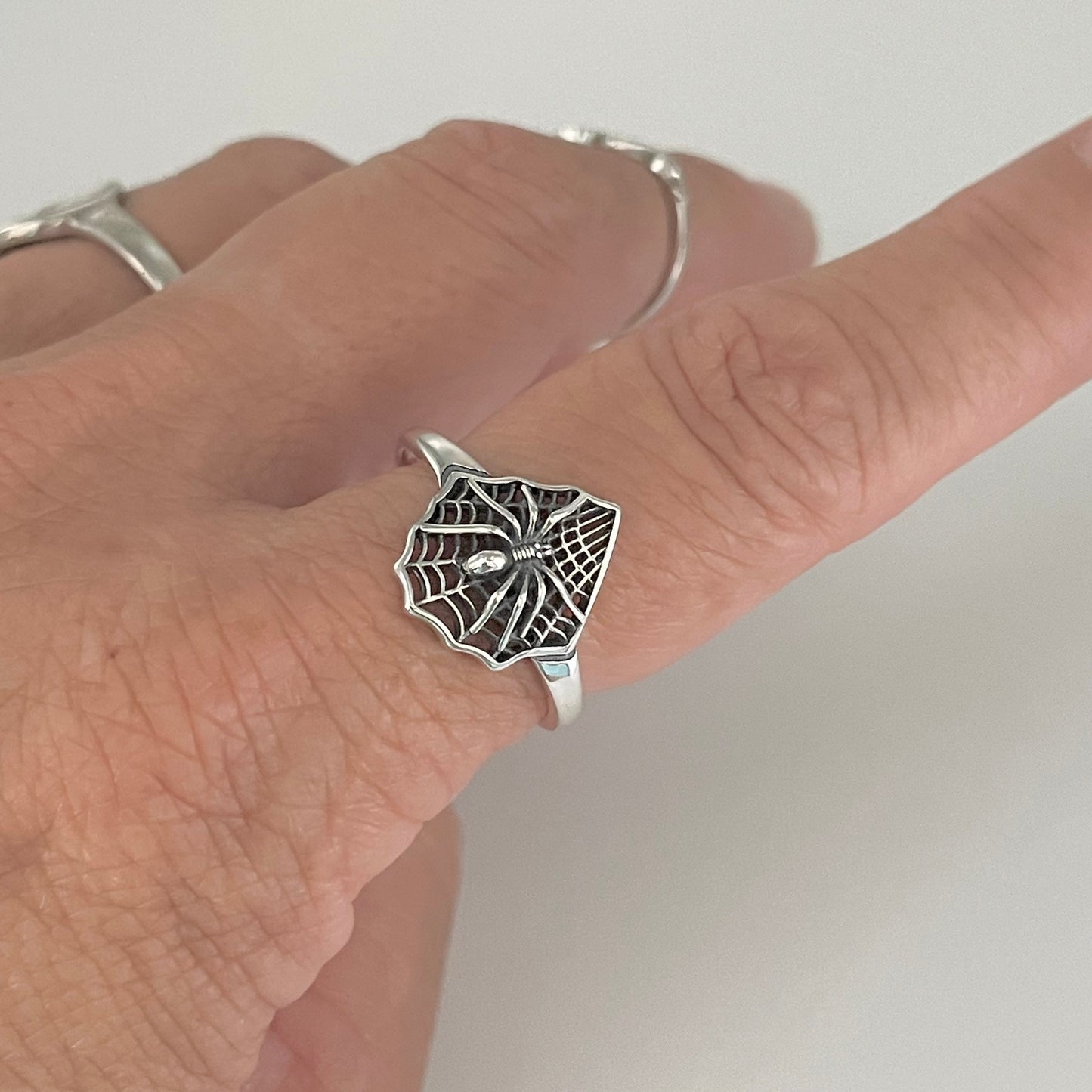 Sterling Silver Spiderweb Ring: Oxidized Boho Statement Ring