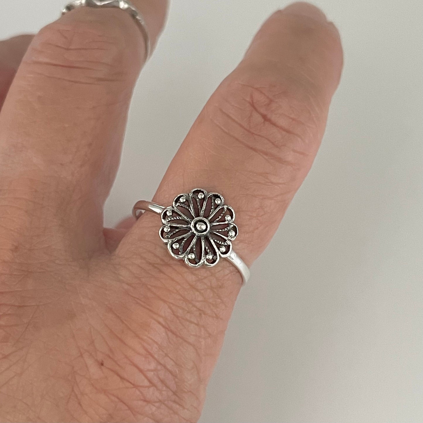 Mandala Flower Sterling Silver Ring, Spiritual Ring, Mandala Ring, Cultures Universal Symbol Ring, Flower Ring, Floral Ring, Silver Ring