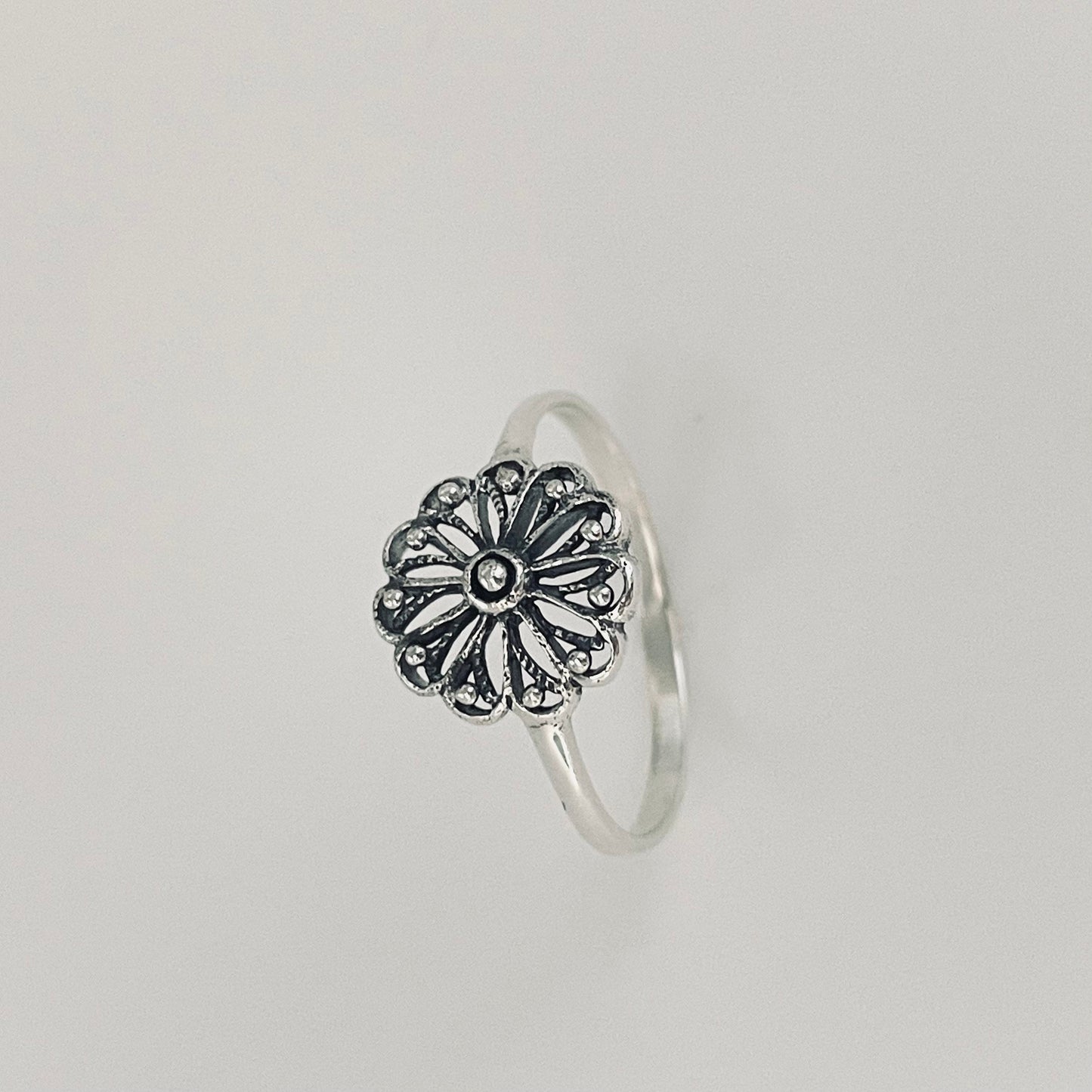 Sterling Silver Mandala Flower Ring: Spiritual Boho Jewelry