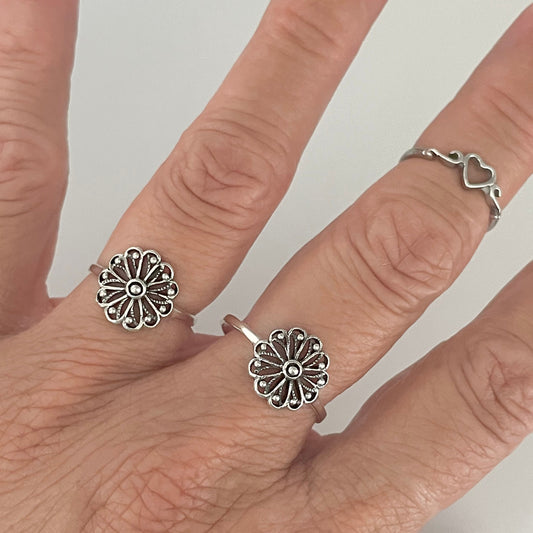 Sterling Silver Mandala Flower Ring: Spiritual Boho Jewelry