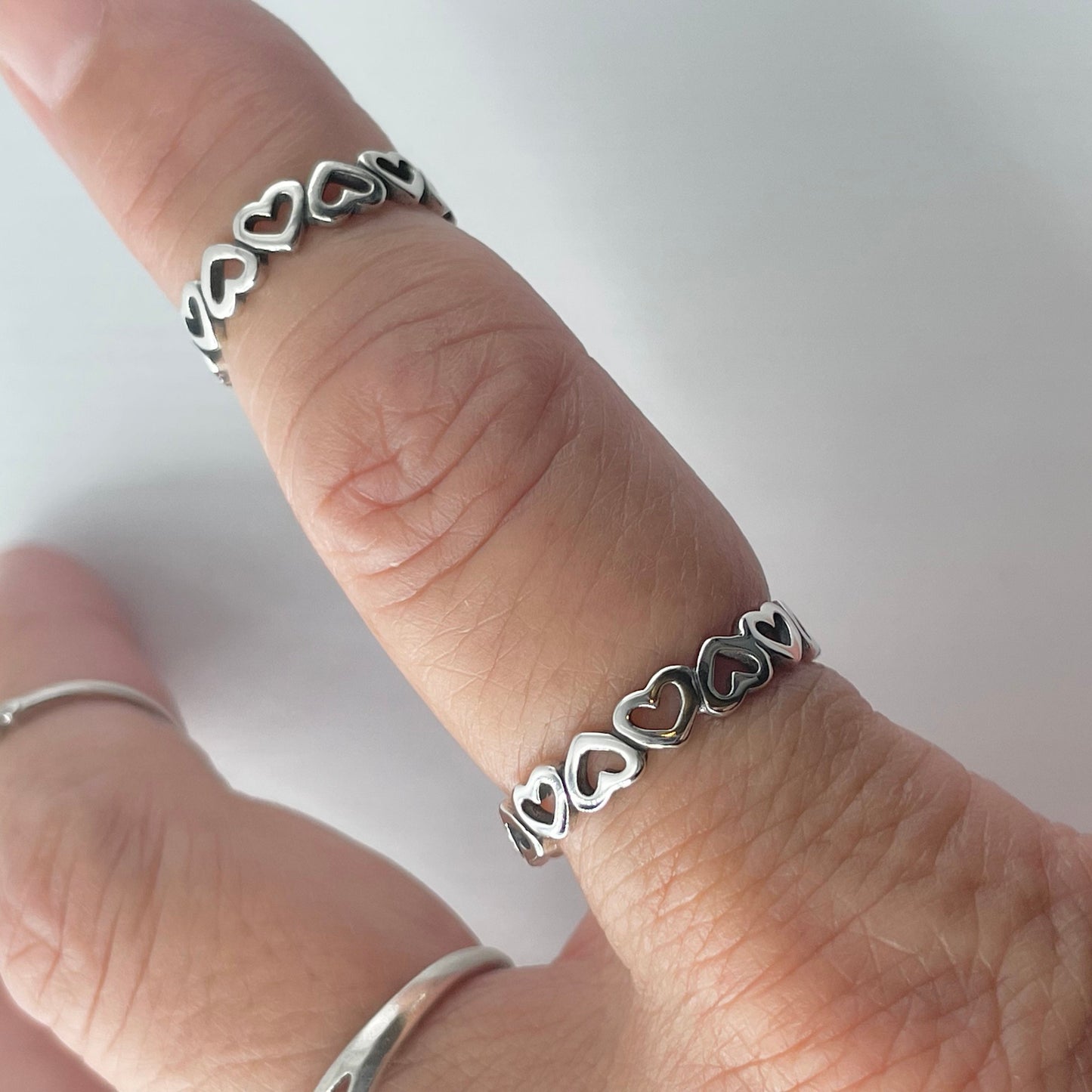 Eternity Sideway Heart Sterling Silver Ring, Promise Heart Ring, Love Eternity Heart Ring, Stackable Ring, Toe Ring, Heart Silver Band.