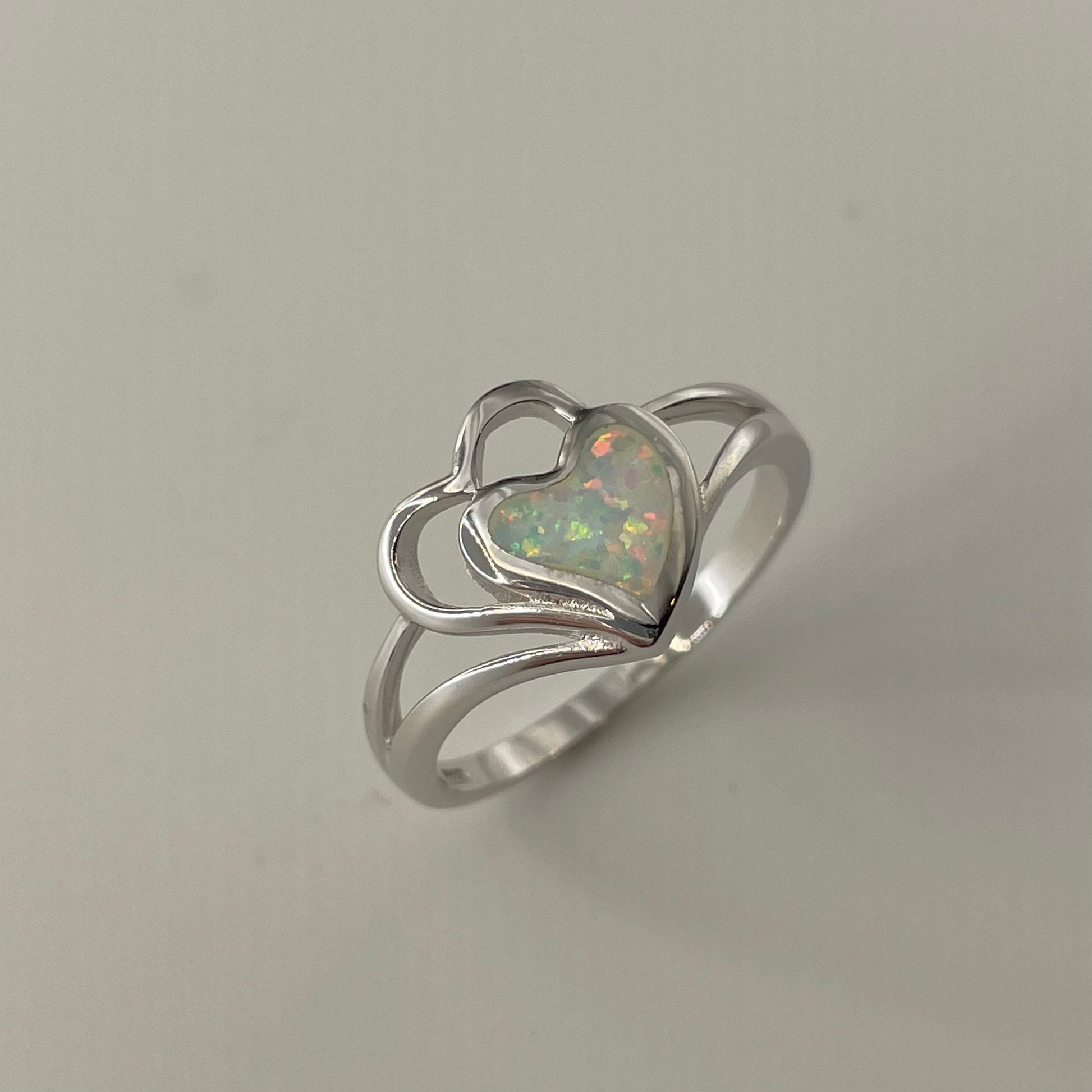 Fire Opal Two Hearts Sterling Silver Ring, Opal Heart Ring, Silver Hearts Ring, Friendship Heart Ring, Promise Hearts Ring, I Love You Ring.