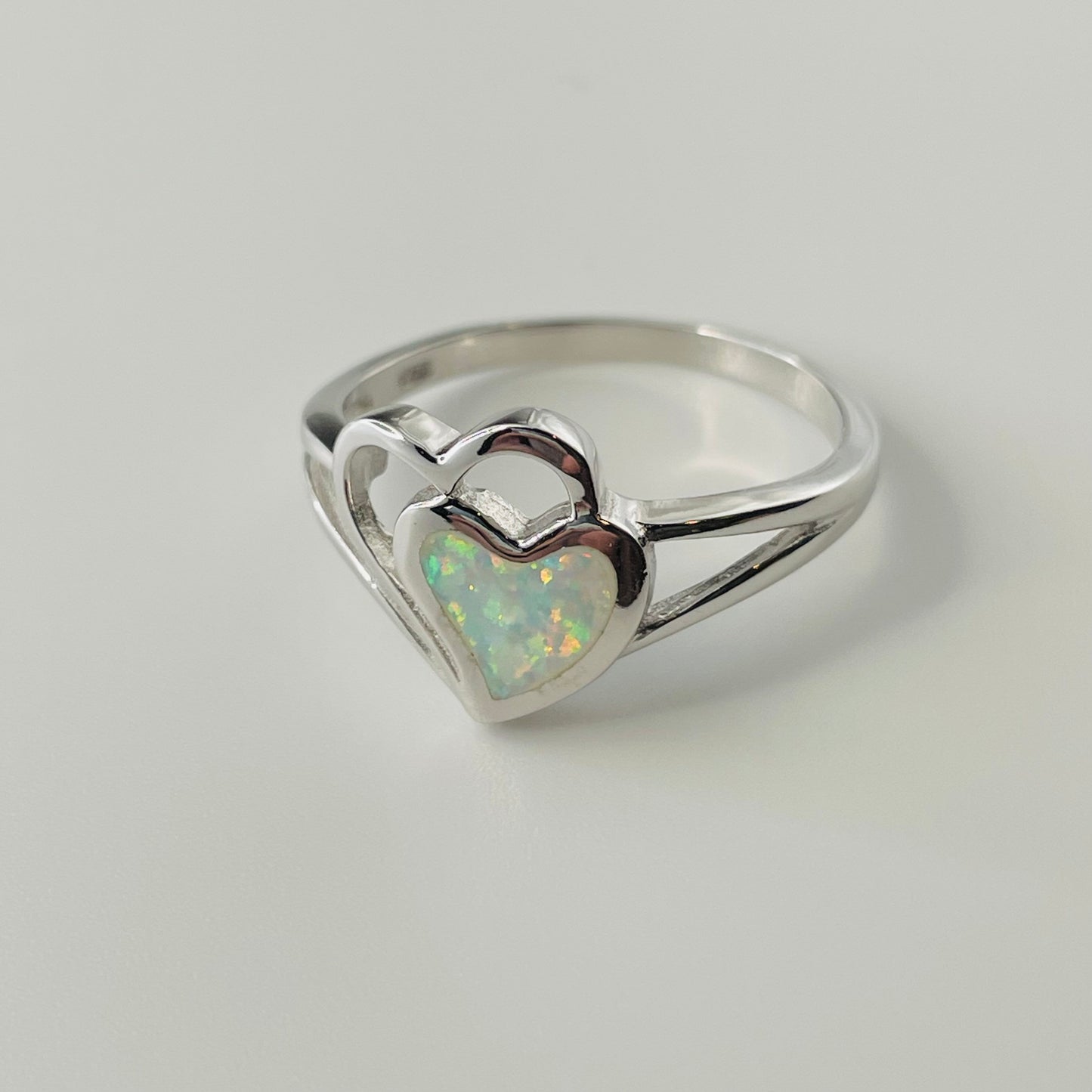 Fire Opal Two Hearts Sterling Silver Ring, Opal Heart Ring, Silver Hearts Ring, Friendship Heart Ring, Promise Hearts Ring, I Love You Ring.