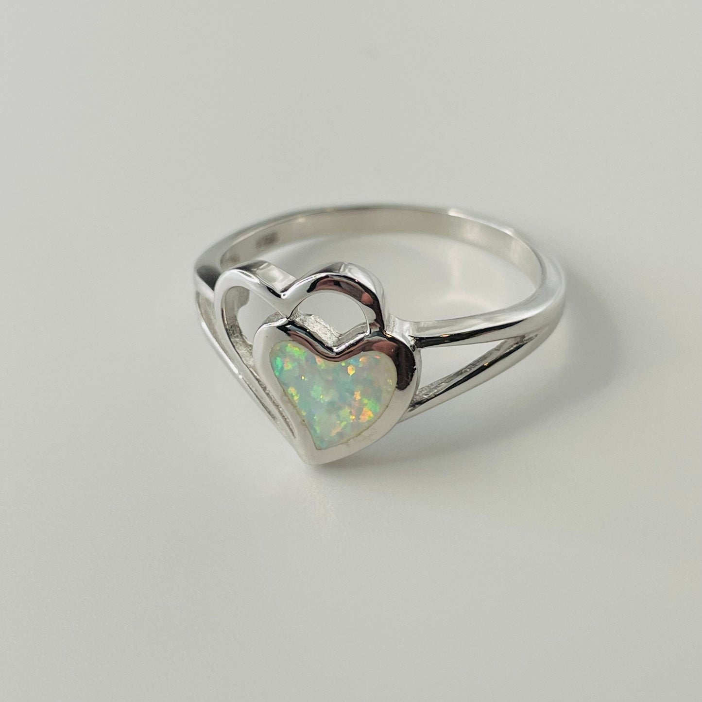 Sterling Silver Double Heart Ring: Fire Opal Promise Ring