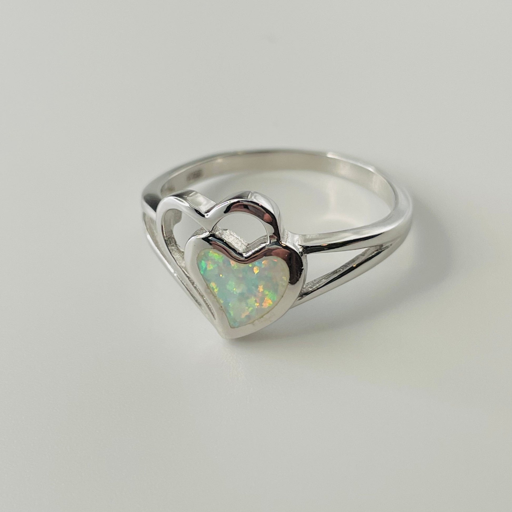 Sterling Silver Double Heart Ring: Fire Opal Promise Ring