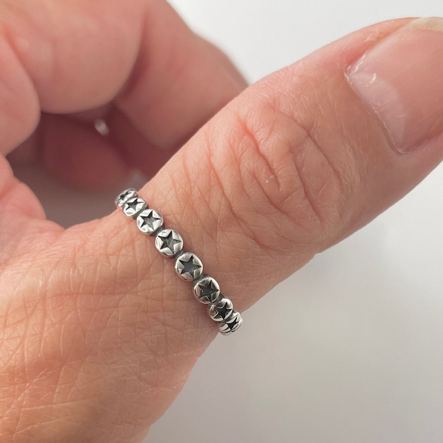 Oxidized Sterling Silver Star Eternity Band: Boho Stackable Ring