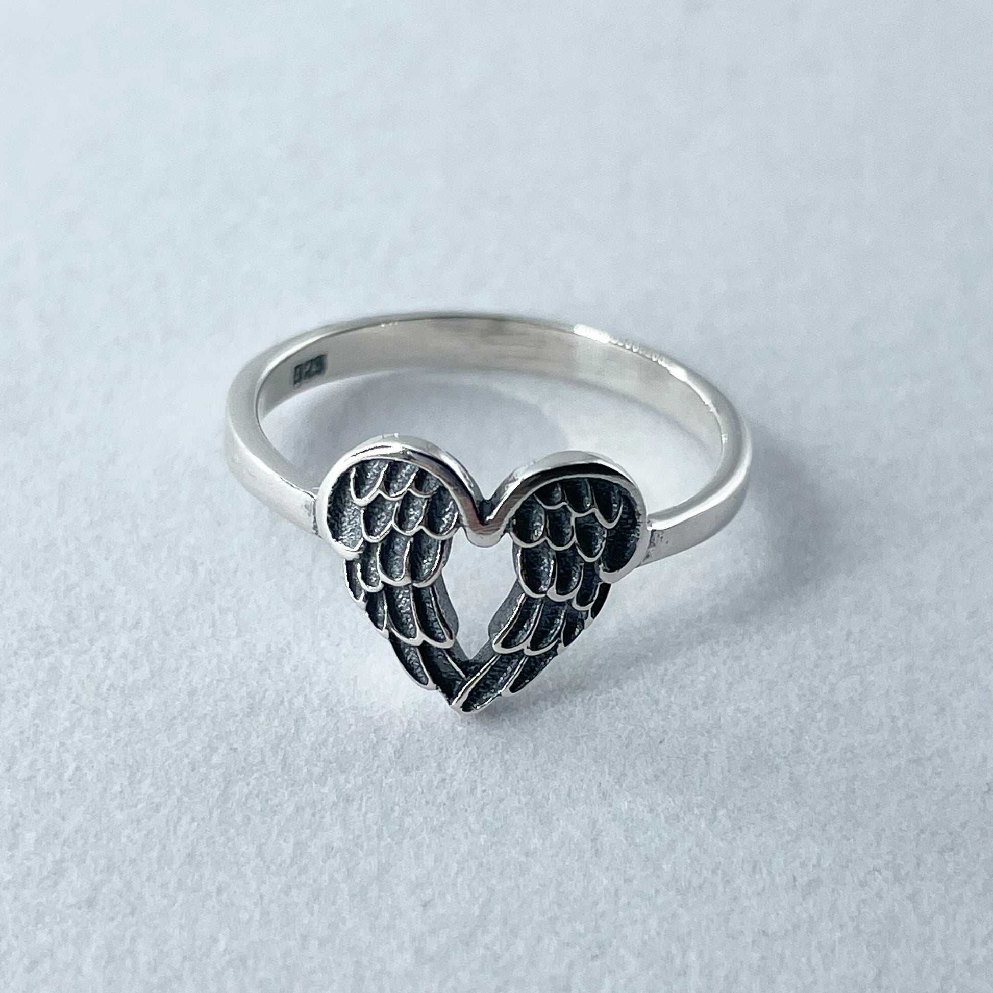 Angel Wings Heart Sterling Silver Ring, Wings Ring, Angel Ring, Feather Ring, Heart Ring, Boho Ring, Silver Ring, Religious Ring