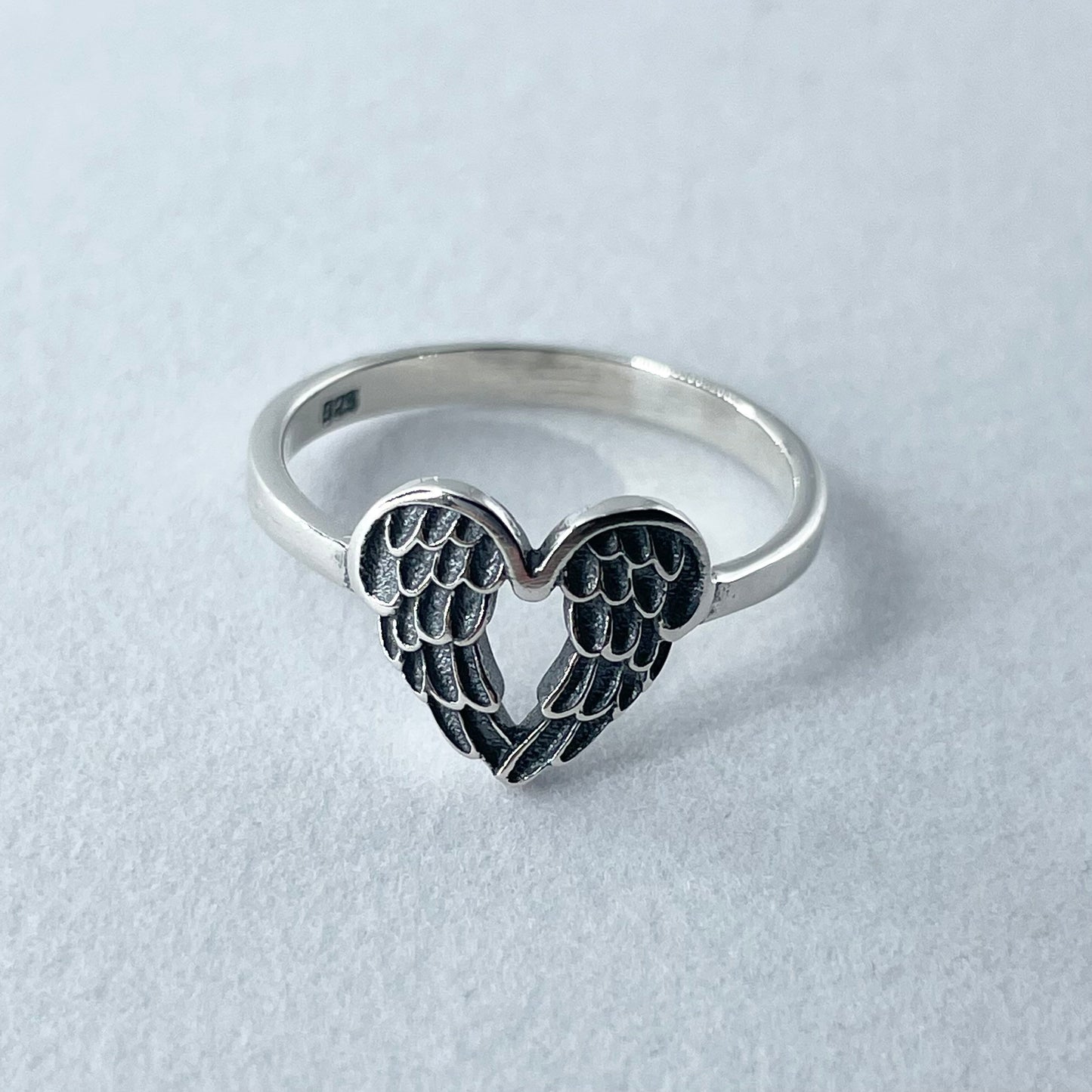 Sterling Silver Angel Wings Heart Ring: Boho Feather Jewelry