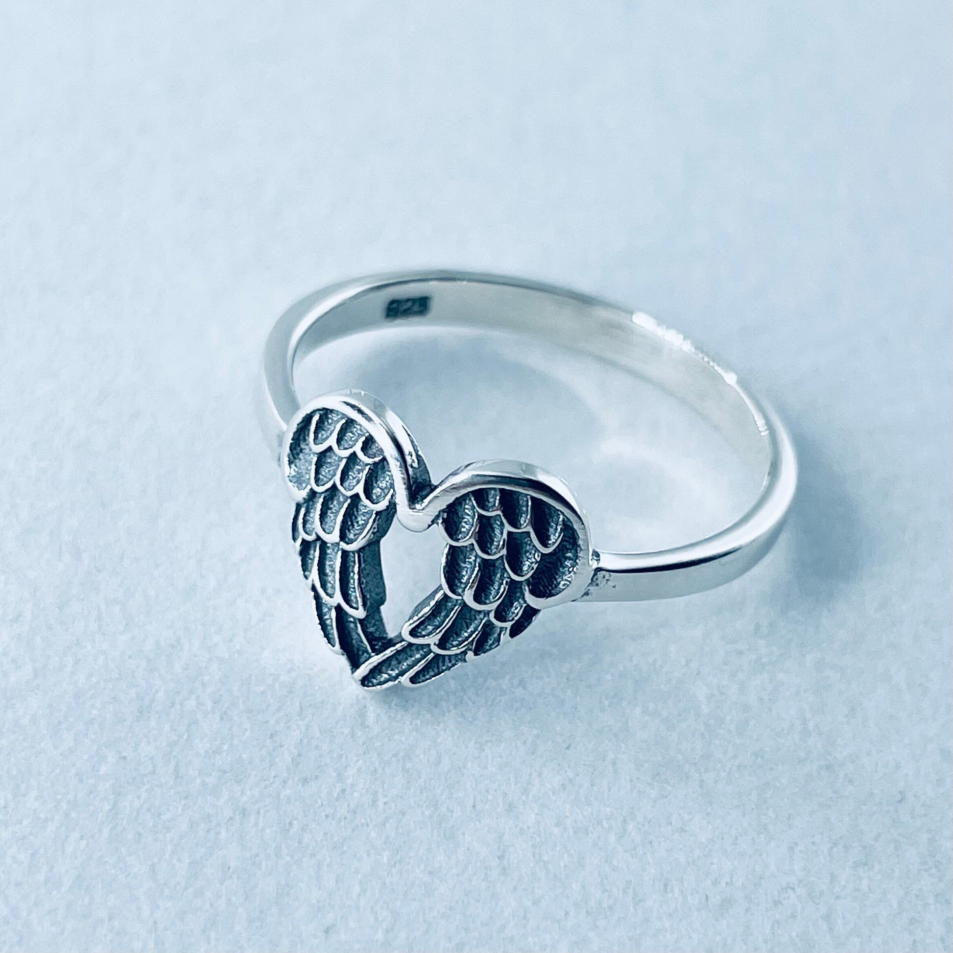 Angel Wings Heart Sterling Silver Ring, Wings Ring, Angel Ring, Feather Ring, Heart Ring, Boho Ring, Silver Ring, Religious Ring