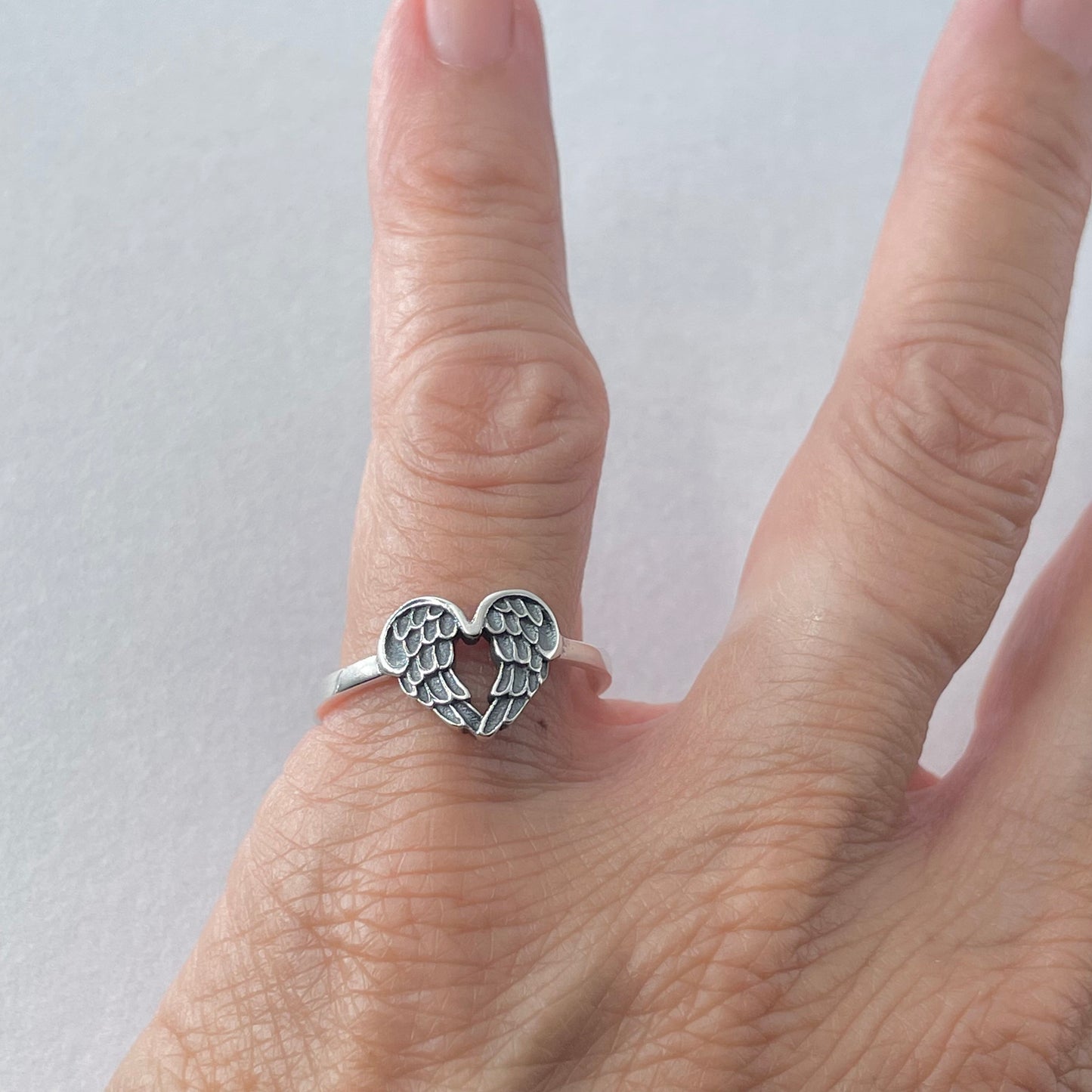 Angel Wings Heart Sterling Silver Ring, Wings Ring, Angel Ring, Feather Ring, Heart Ring, Boho Ring, Silver Ring, Religious Ring