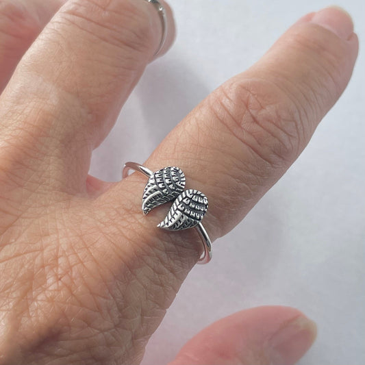 Sterling Silver Angel Wing Ring: Dainty Boho Religious Jewelry