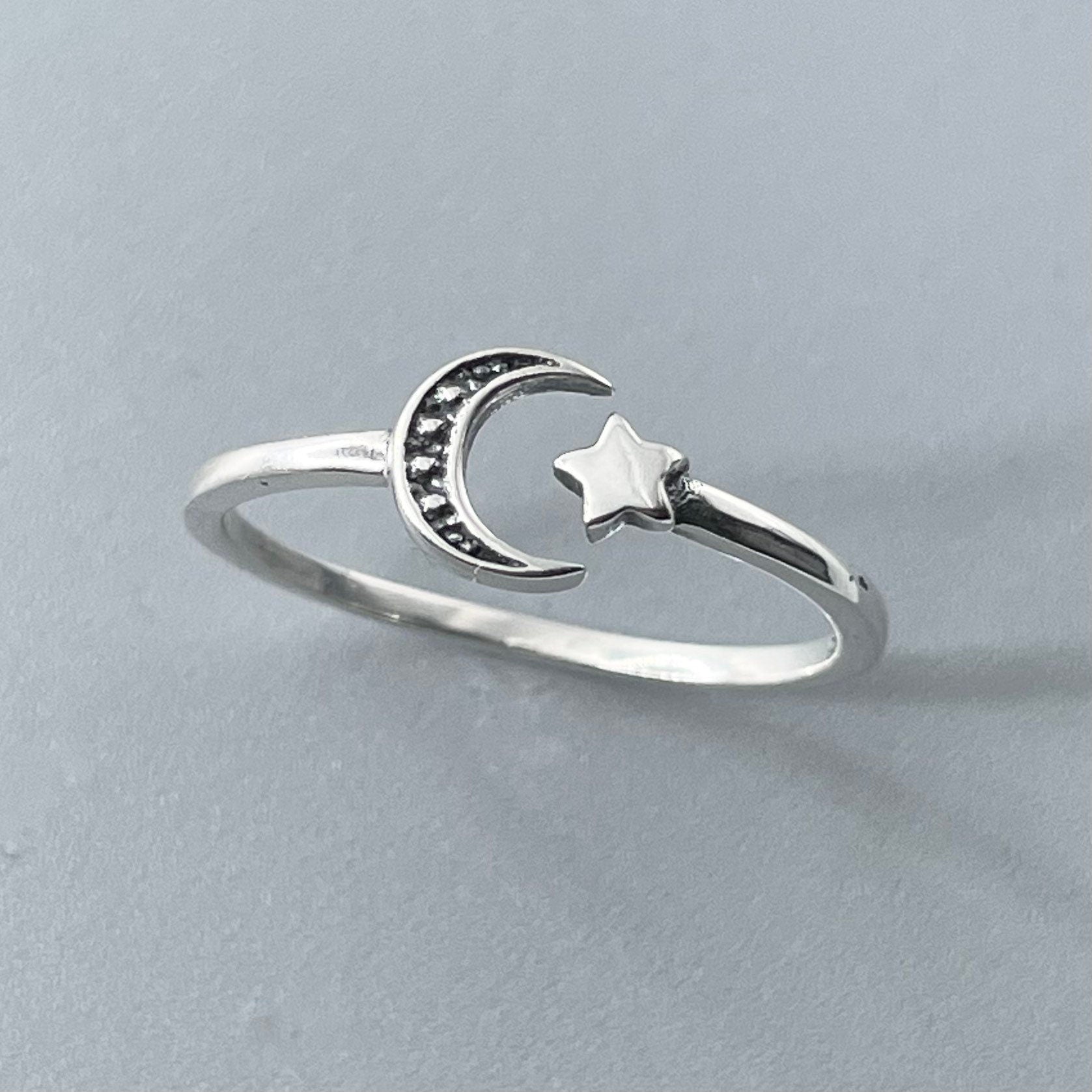 Sterling Silver Star Moon Adjustable Ring, Crescent Moon Ring, Silver Star Ring, Silver Moon Ring, Dainty Celestial Ring, Star Toe Ring.