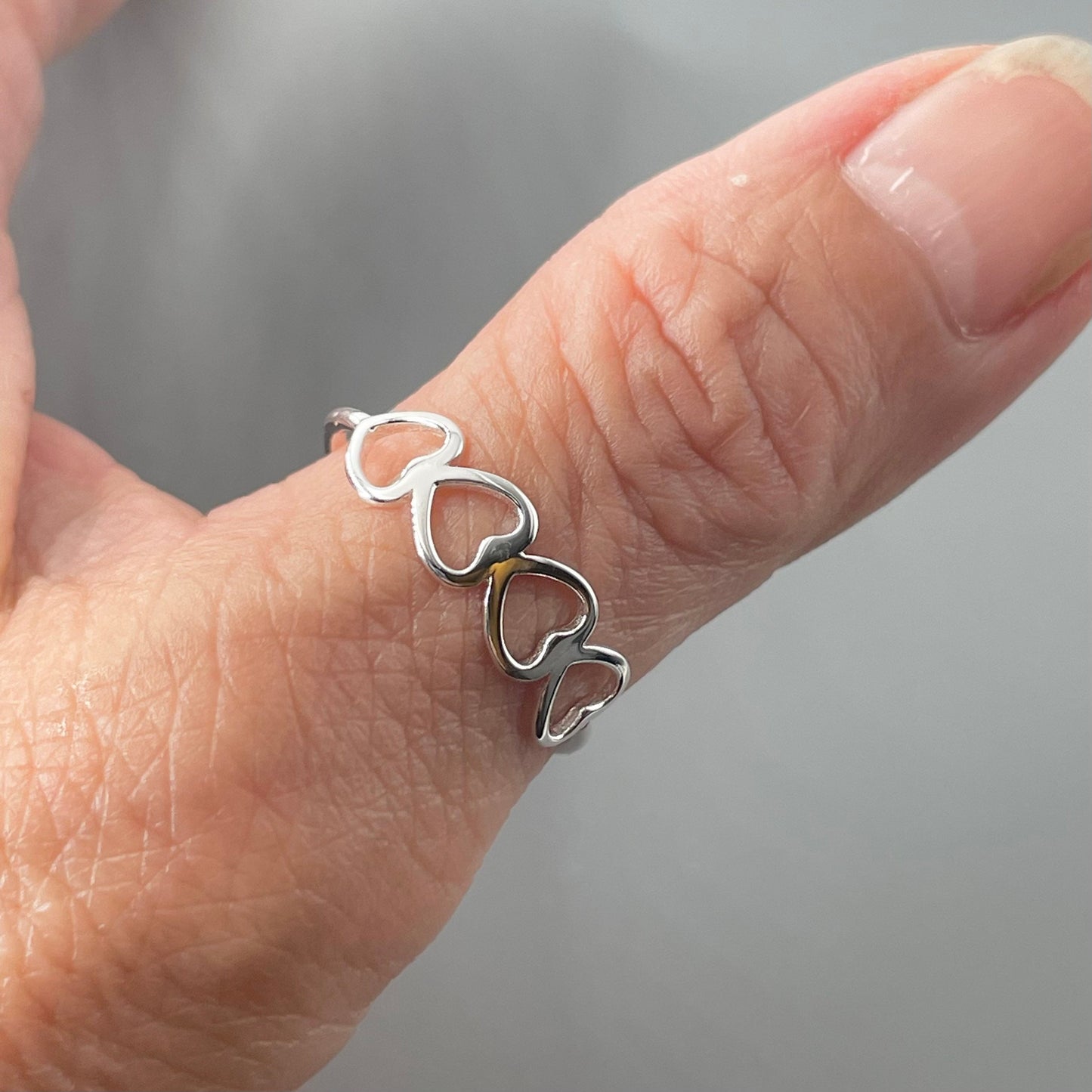 Dainty Sterling Silver Hearts Ring: CZ Sideway Promise Ring