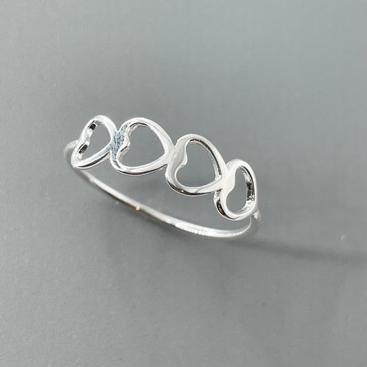 Four Hearts Dainty Sideway Sterling Silver Ring, Silver Ring, Love Ring, Silver Hearts Ring, Dainty Ring, Promise Heart Ring, Stackable Ring