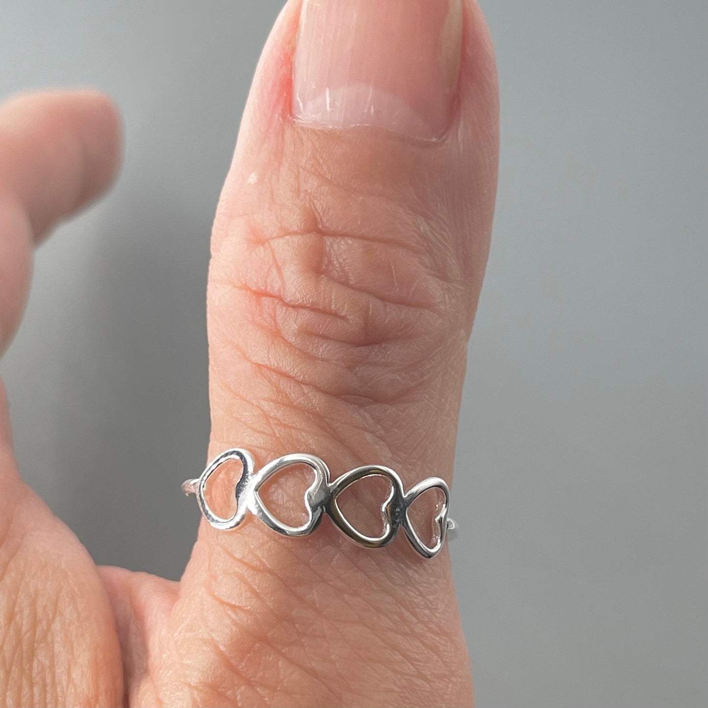 Four Hearts Dainty Sideway Sterling Silver Ring, Silver Ring, Love Ring, Silver Hearts Ring, Dainty Ring, Promise Heart Ring, Stackable Ring