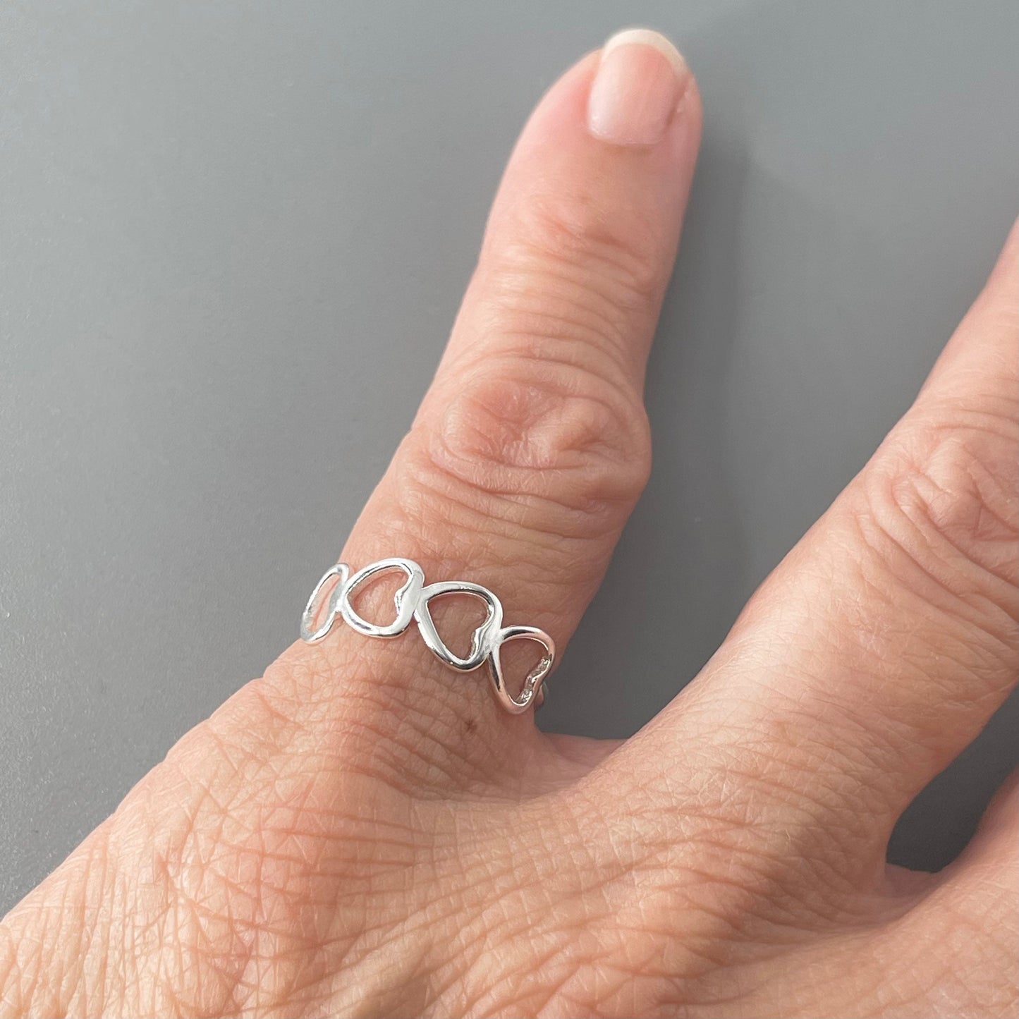 Four Hearts Dainty Sideway Sterling Silver Ring, Silver Ring, Love Ring, Silver Hearts Ring, Dainty Ring, Promise Heart Ring, Stackable Ring