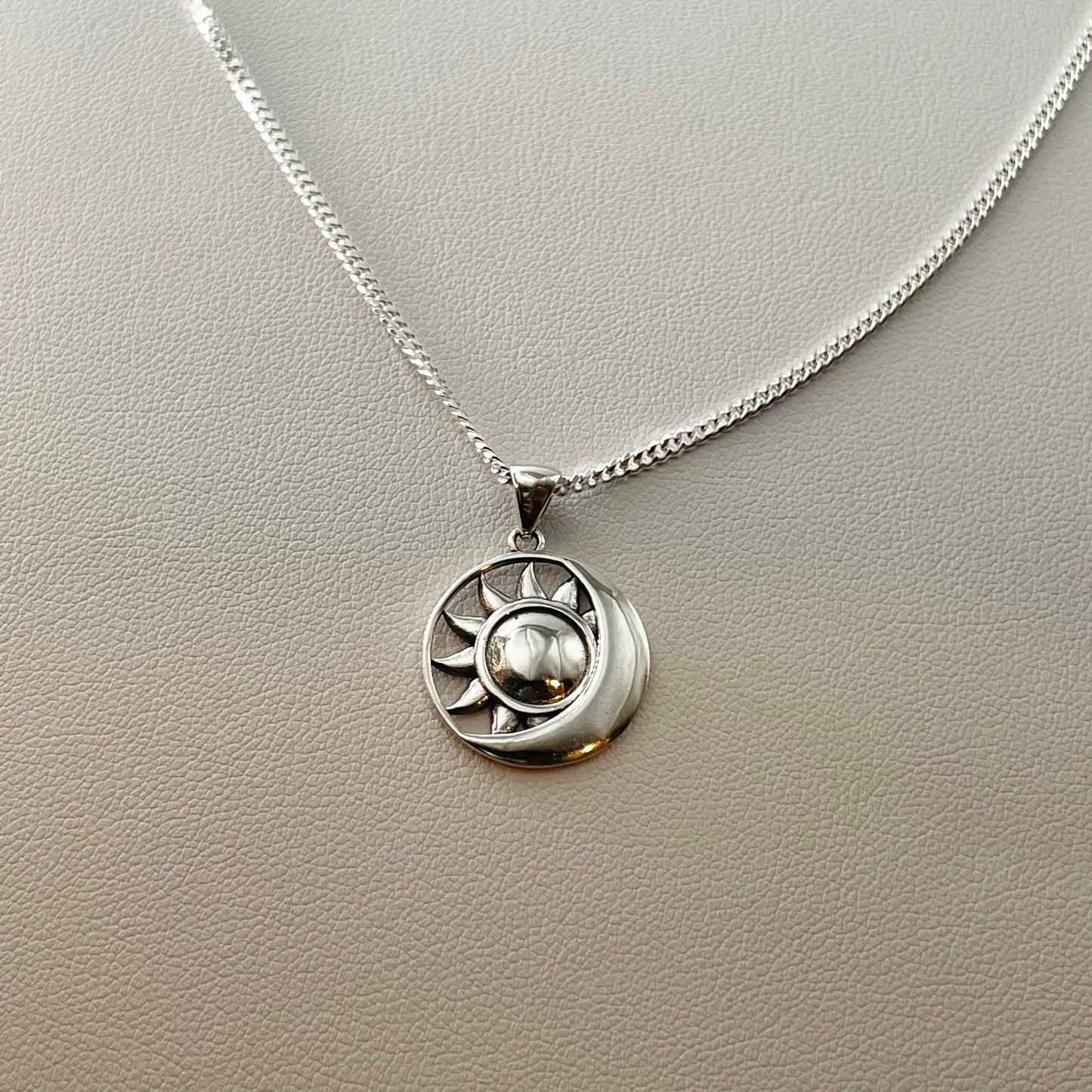 Sterling Silver Sun and Moon Necklace: Celestial Pendant