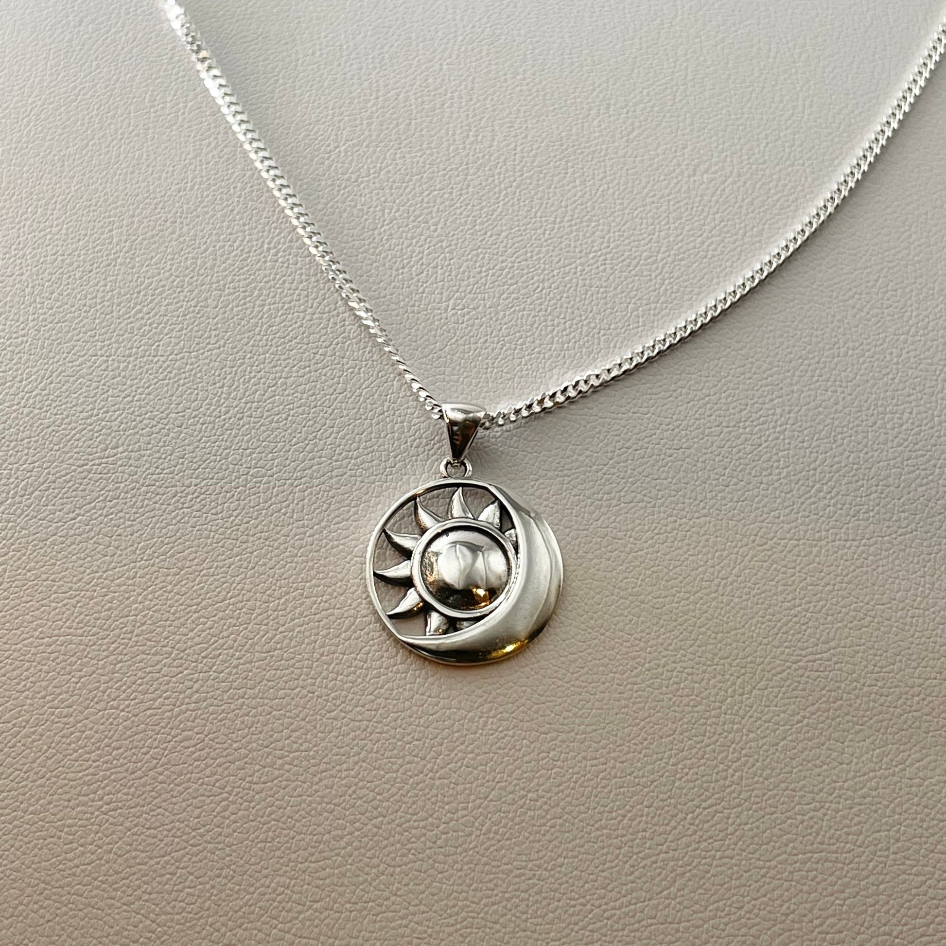Sterling Silver Sun and Moon Necklace: Celestial Pendant