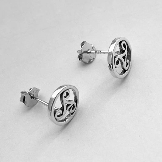 Oxidized Sterling Silver Triskelion Earrings: Celtic Knot Studs