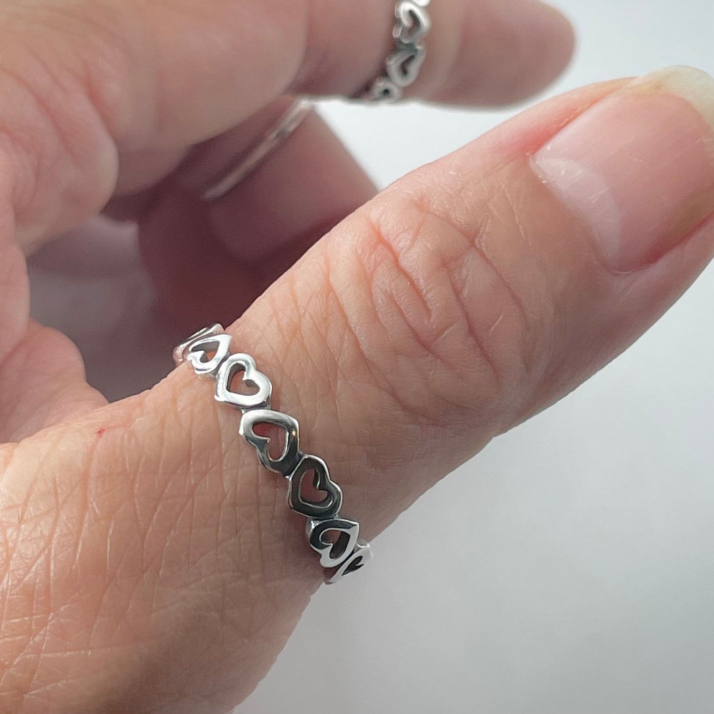 Eternity Sideway Heart Sterling Silver Ring, Promise Heart Ring, Love Eternity Heart Ring, Stackable Ring, Toe Ring, Heart Silver Band.