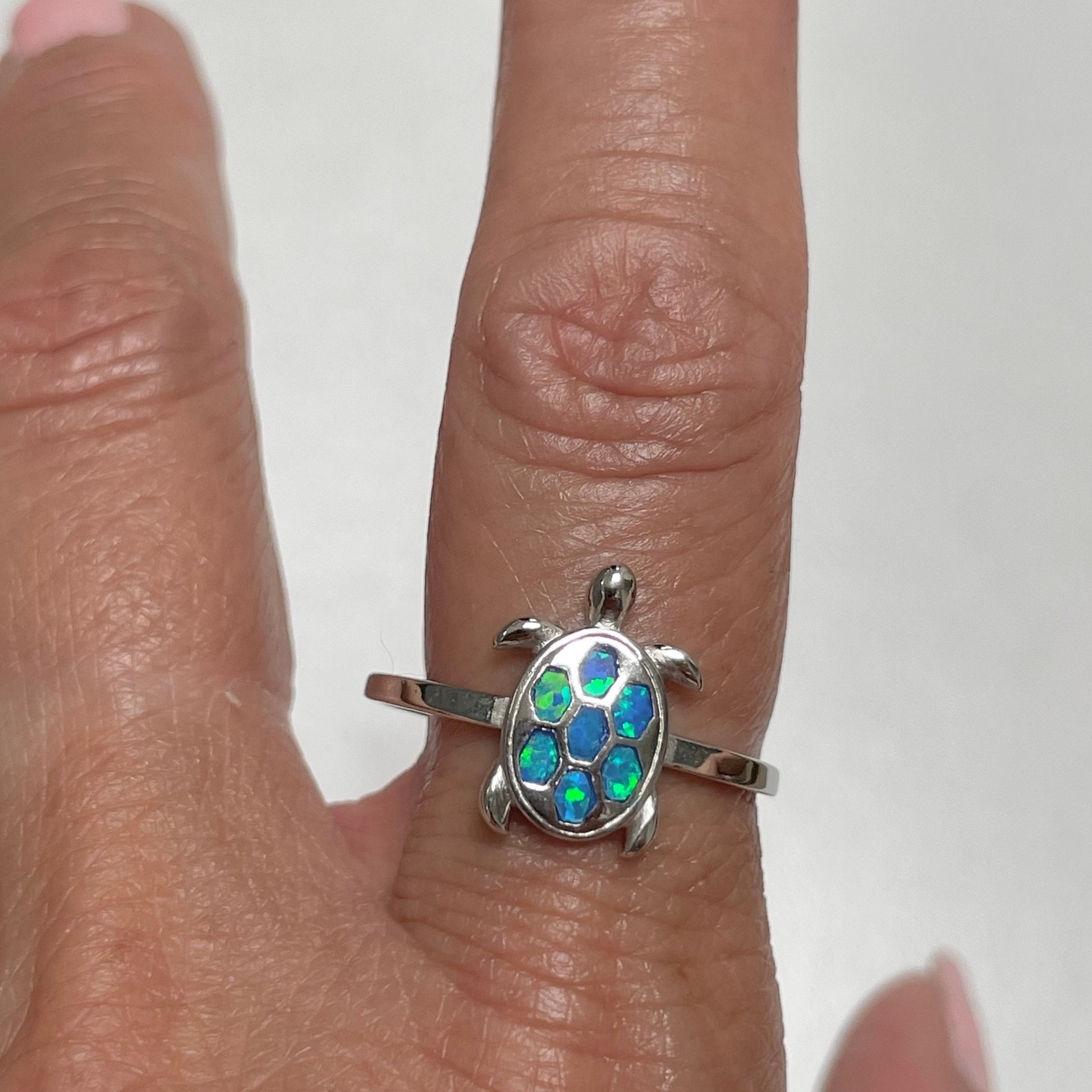 Sterling Silver Fire Opal or Blue Opal Turtle Ring, Silver Opal Ring, Love Ring, Promise Turtle Ring, Silver Turtle Ring, White Opal Ring.