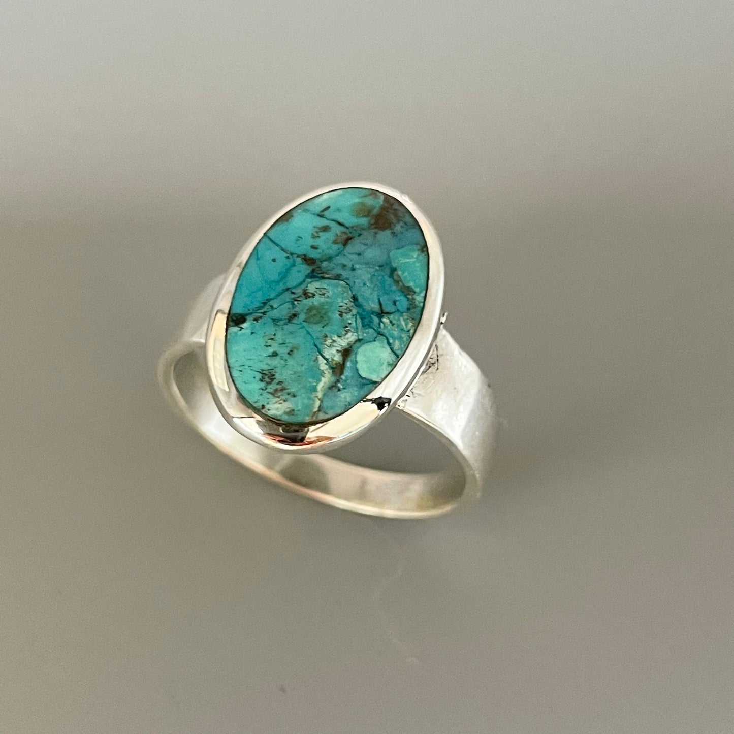 Medium Genuine Turquoise Sterling Silver Ring, Oval Silver Ring, Promise Ring, Turquoise Ring, Silver Ring, Boho Ring, Simple Ring