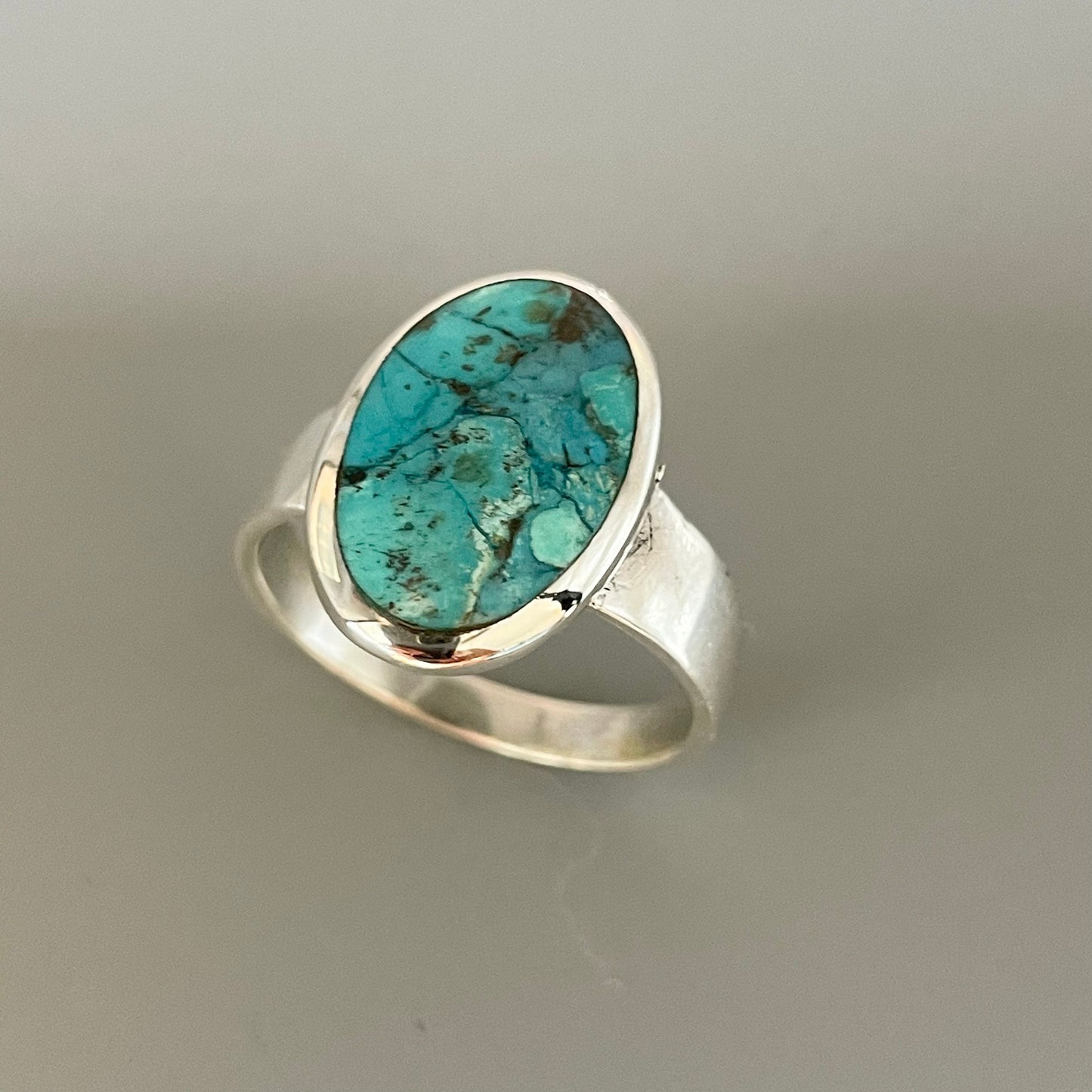 Oval Genuine Turquoise Sterling Silver Ring: Boho Promise Ring