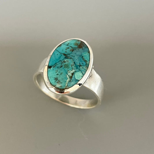 Oval Genuine Turquoise Sterling Silver Ring: Boho Promise Ring