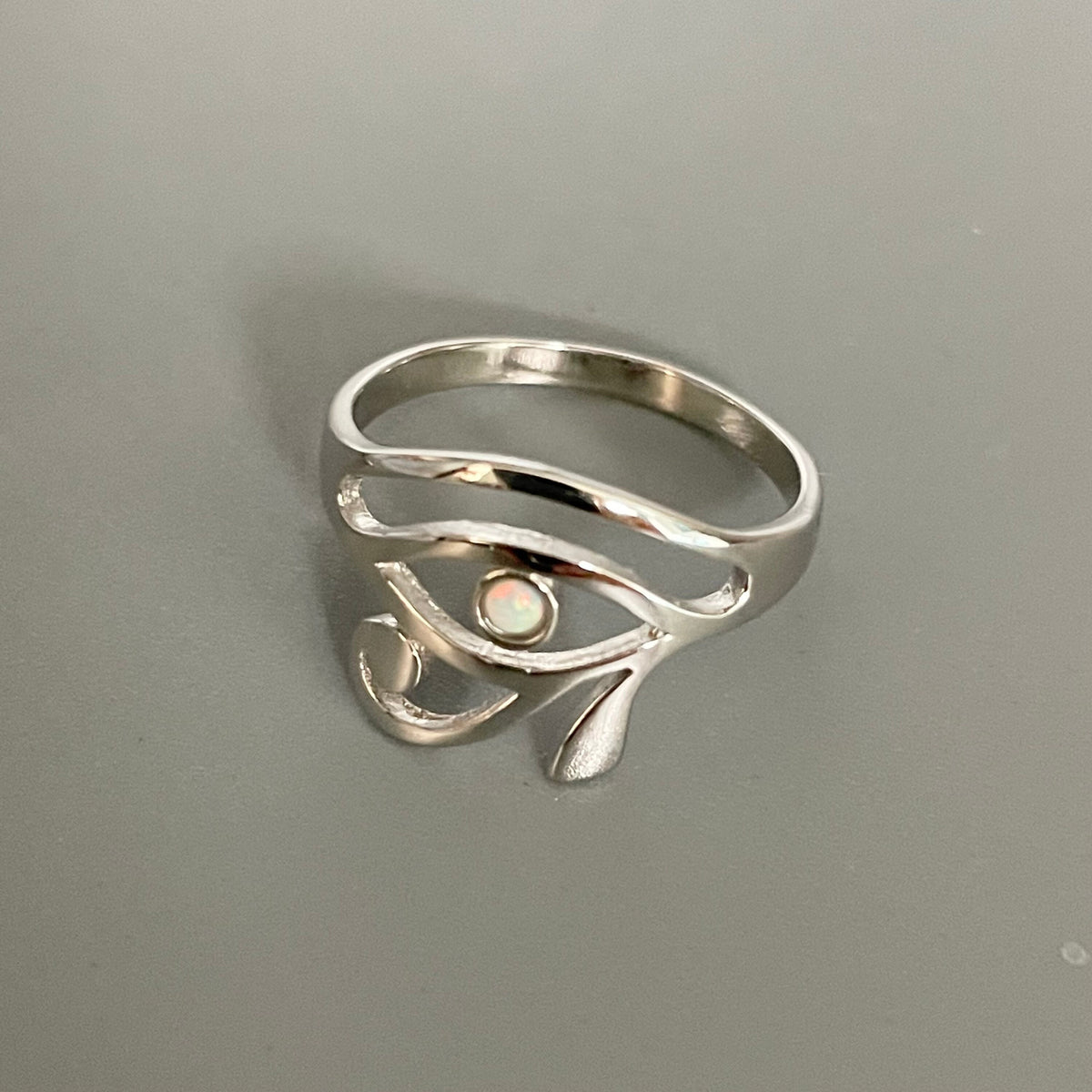 Sterling Silver Fire Opal Eye of Horus Ring - Egyptian Ra Protection