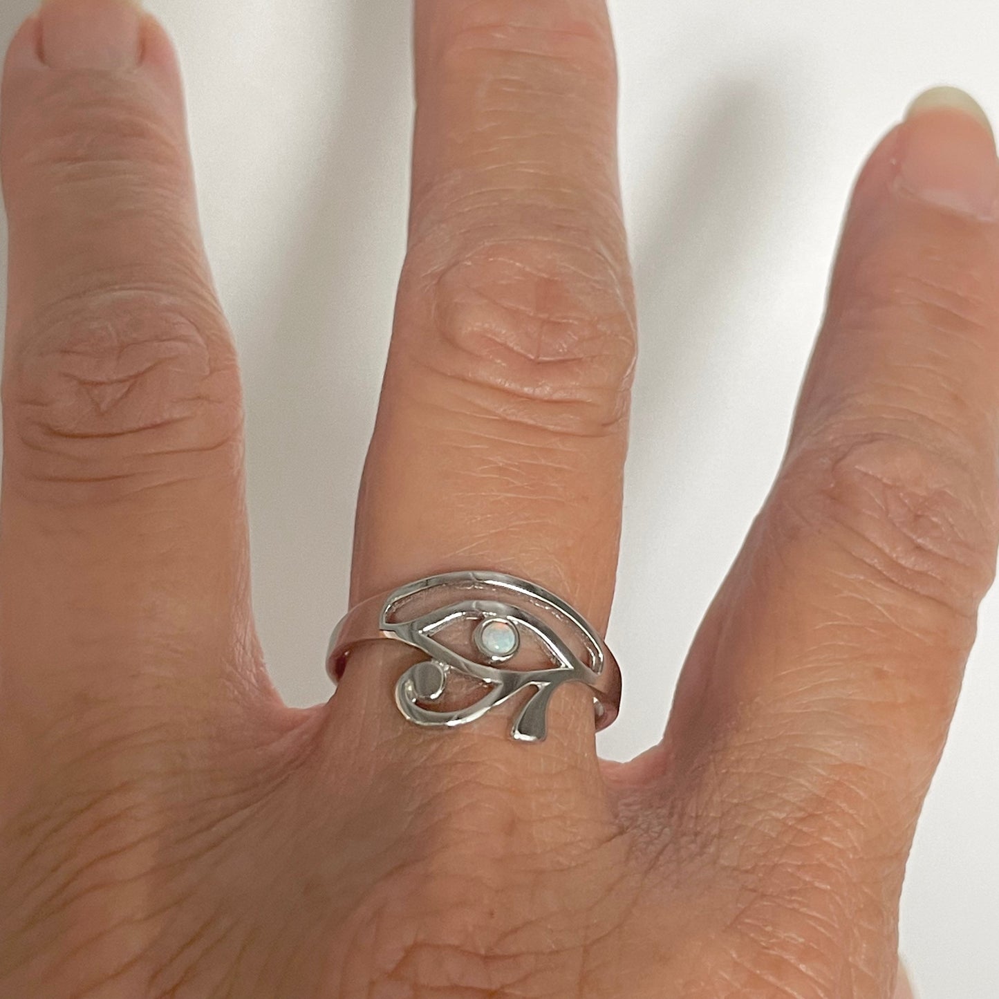 Sterling Silver Fire Opal Eye of Horus Ring - Egyptian Ra Protection