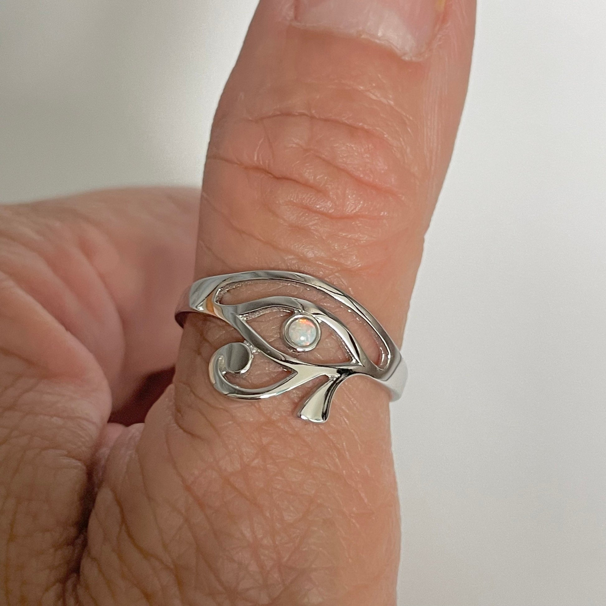 Sterling Silver Fire Opal Eye of Horus Ring - Egyptian Ra Protection