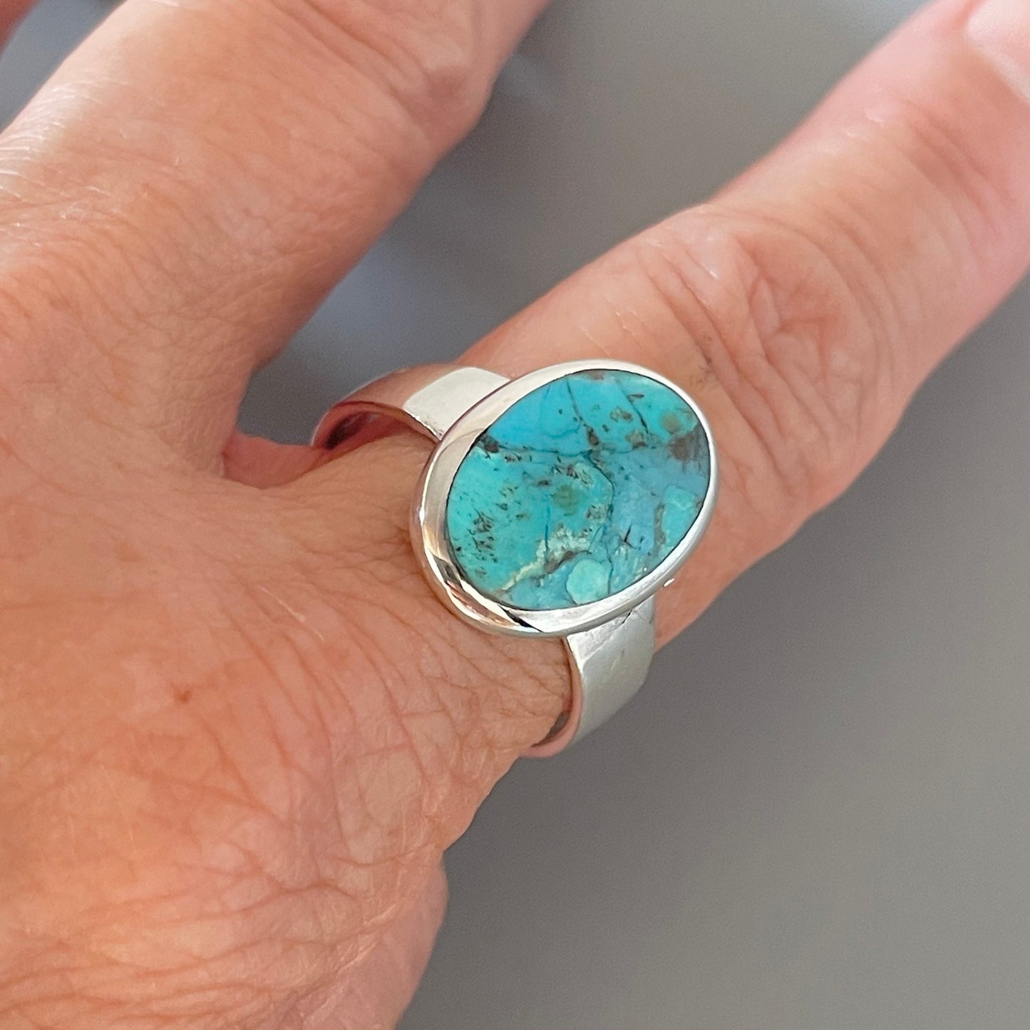Oval Genuine Turquoise Sterling Silver Ring: Boho Promise Ring