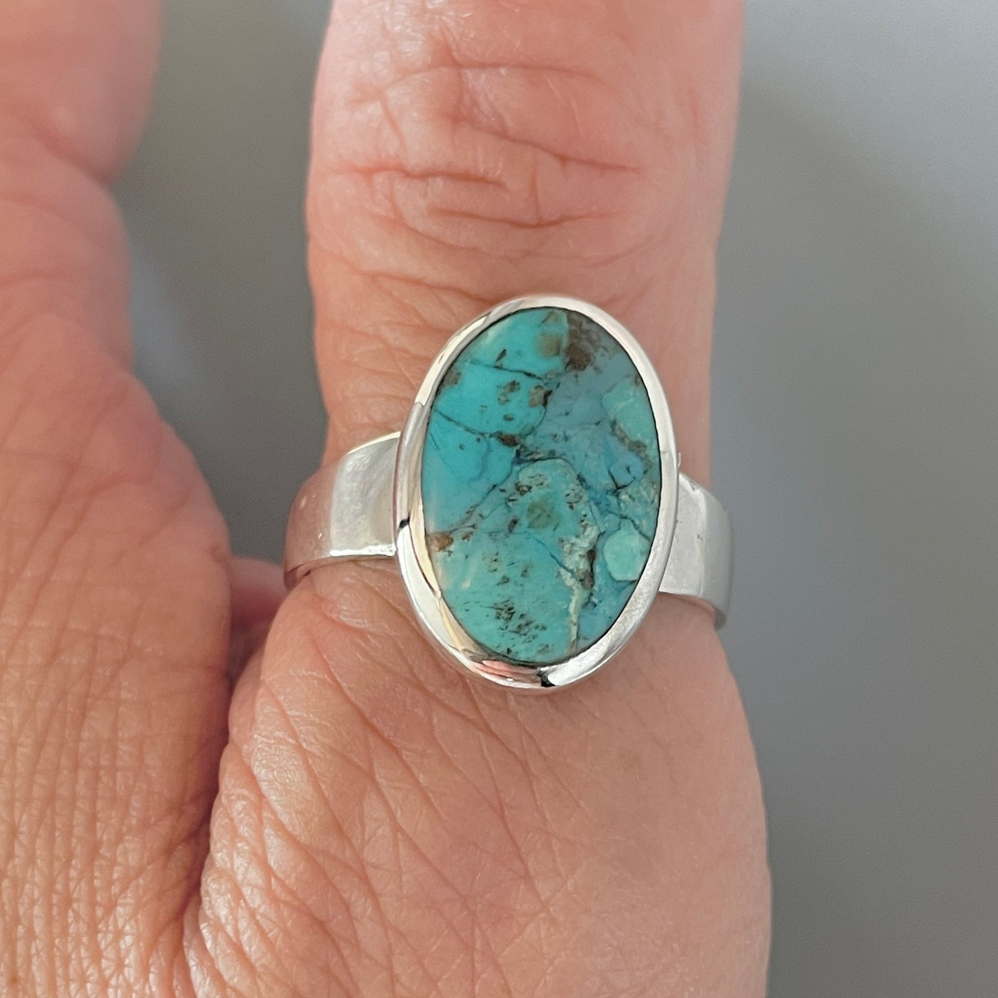 Medium Genuine Turquoise Sterling Silver Ring, Oval Silver Ring, Promise Ring, Turquoise Ring, Silver Ring, Boho Ring, Simple Ring