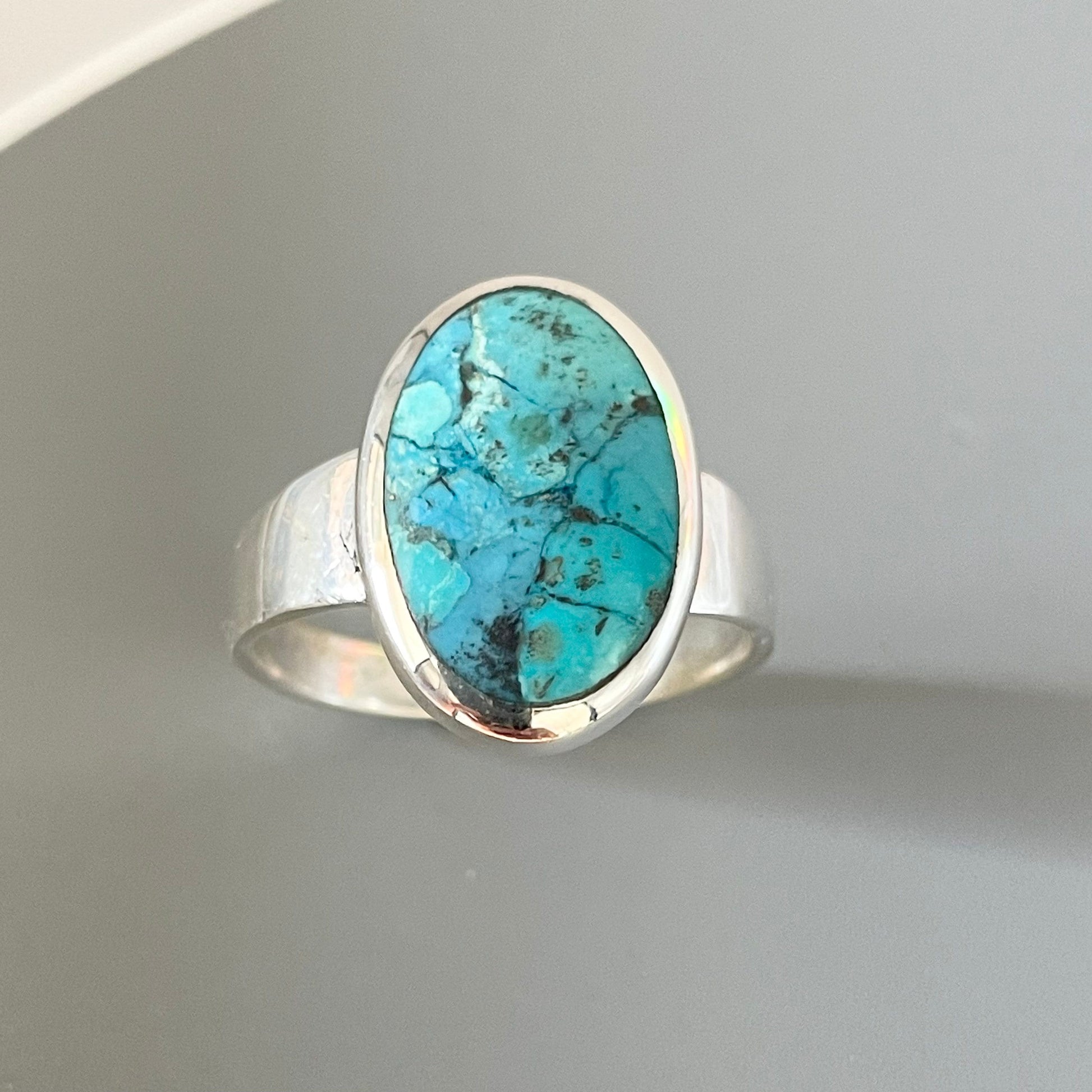 Medium Genuine Turquoise Sterling Silver Ring, Oval Silver Ring, Promise Ring, Turquoise Ring, Silver Ring, Boho Ring, Simple Ring