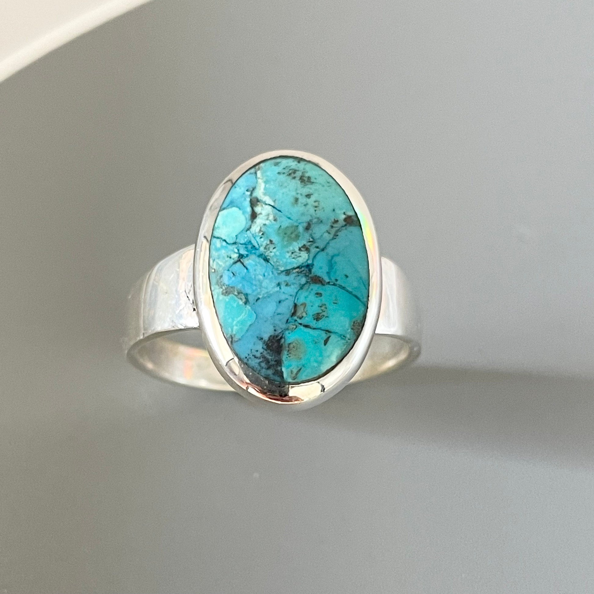 Medium Oval Genuine Turquoise Sterling Silver Ring: Boho Promise Ring