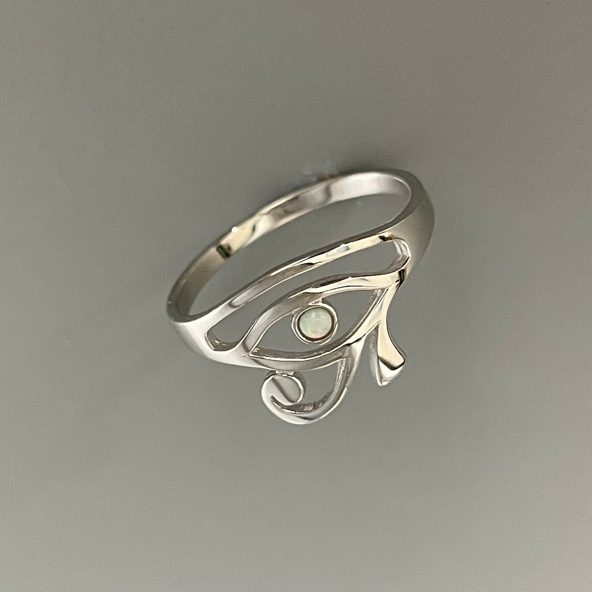 Sterling Silver Fire Opal Eye of Horus Ring - Egyptian Ra Protection