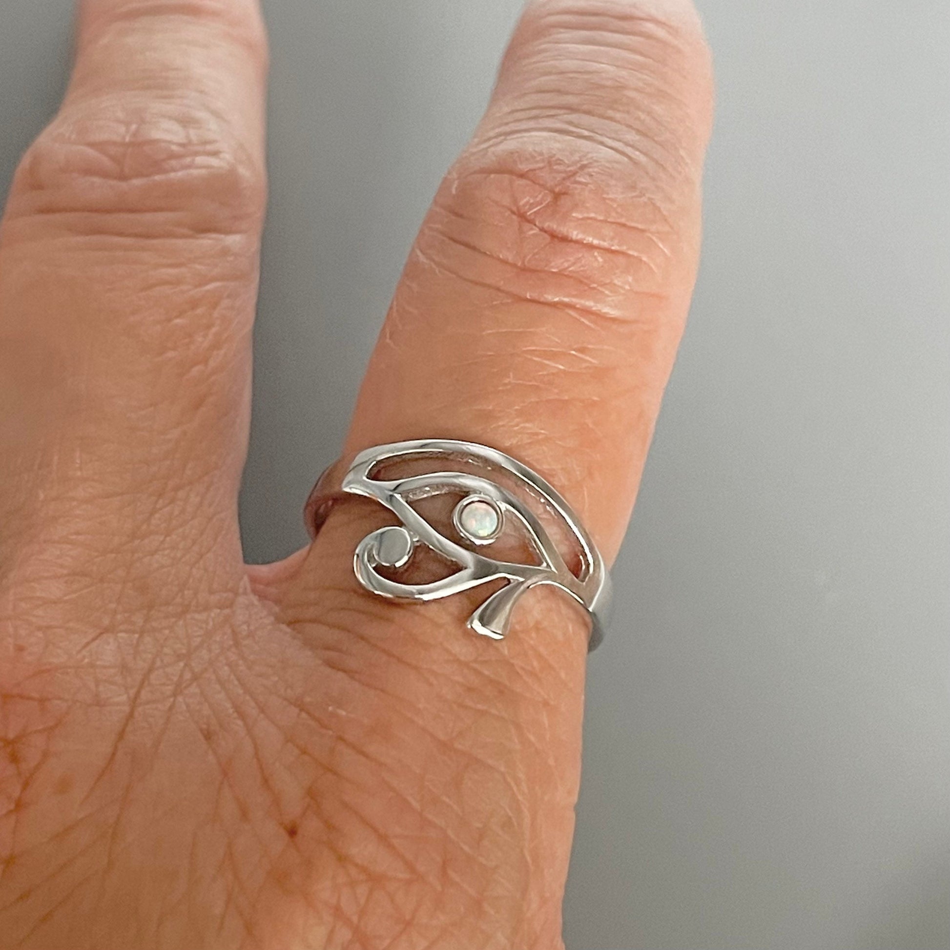 Sterling Silver Fire Opal Eye of Horus Ring - Egyptian Ra Protection