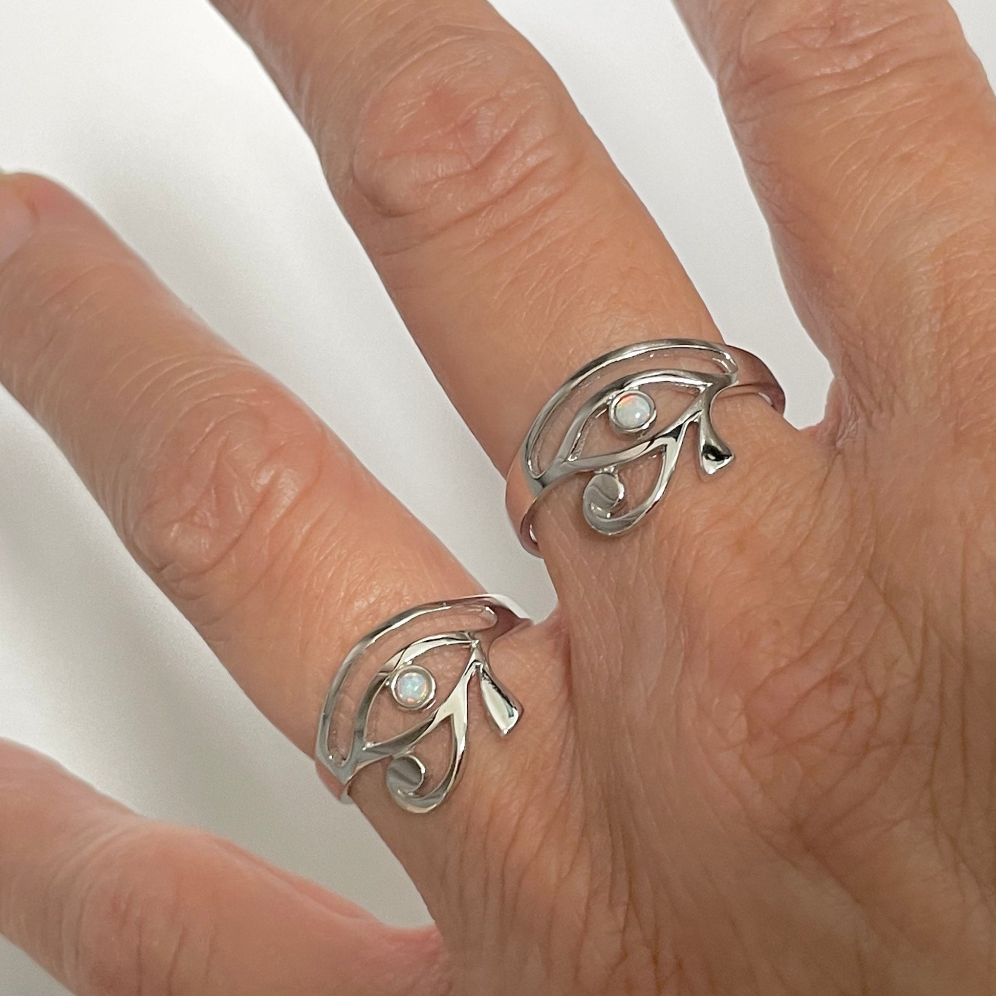 Sterling Silver Fire Opal Eye of Horus Ring - Egyptian Ra Protection