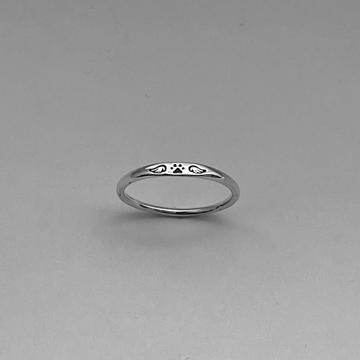 Sterling silver tiny paw angel wings ring, dainty Ring, silver paw print ring, Promise paw ring, angel wing ring, silver angel wings ring